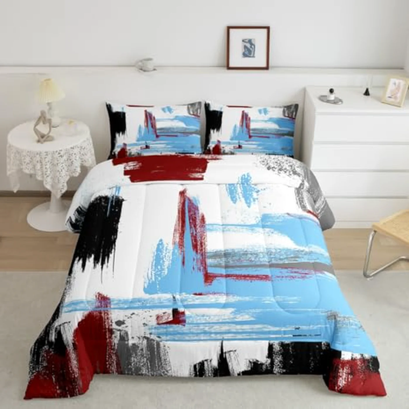 Oil Painting Red Blue Graffiti Quilt, Queen