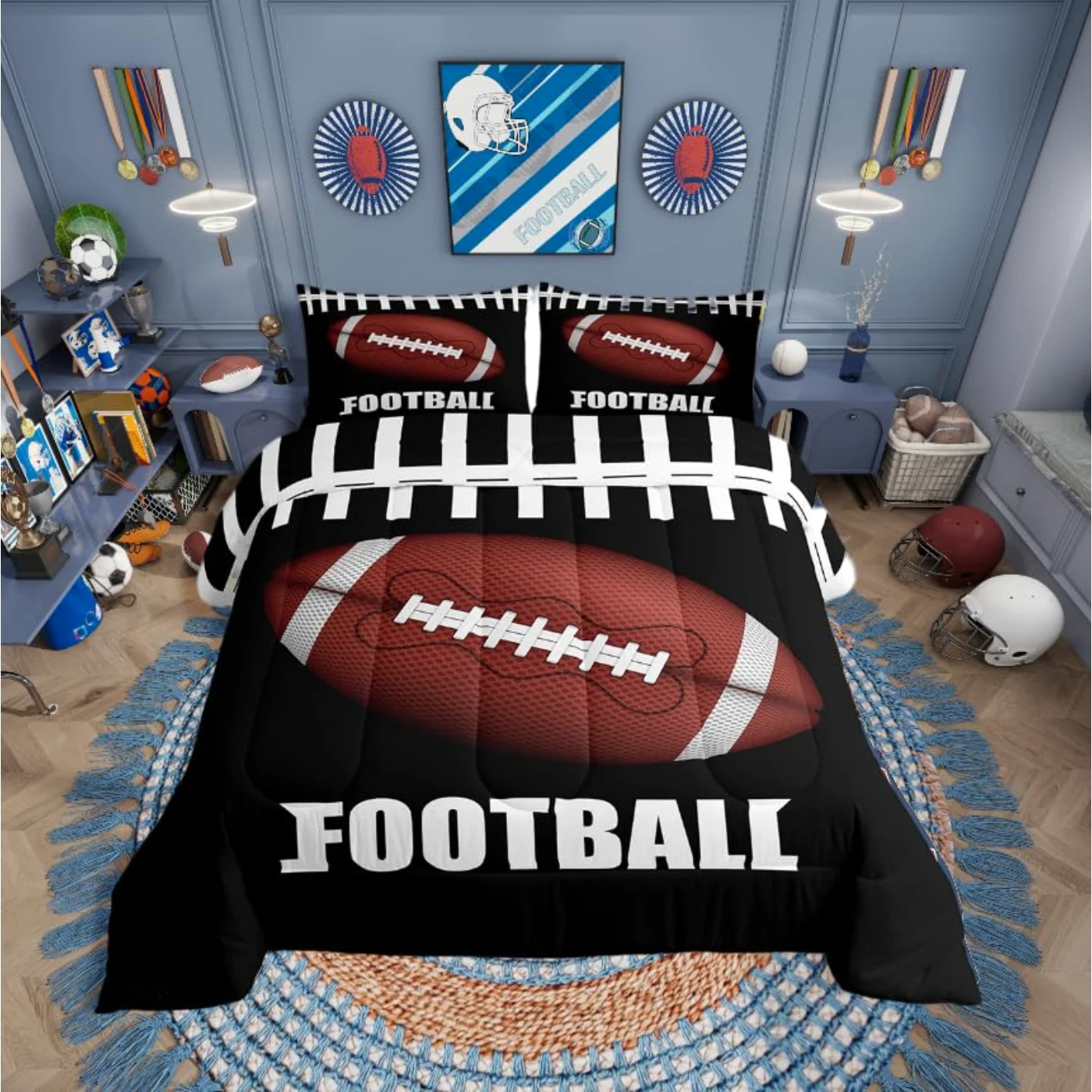 Football Boys American Football Kids Comforter Set, Twin