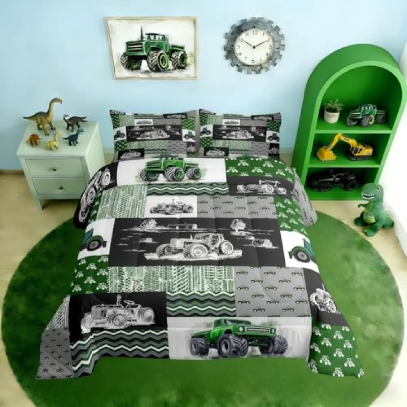 Tractor Equipment Trucks Farmhouse Harvester Comforter Set, Twin