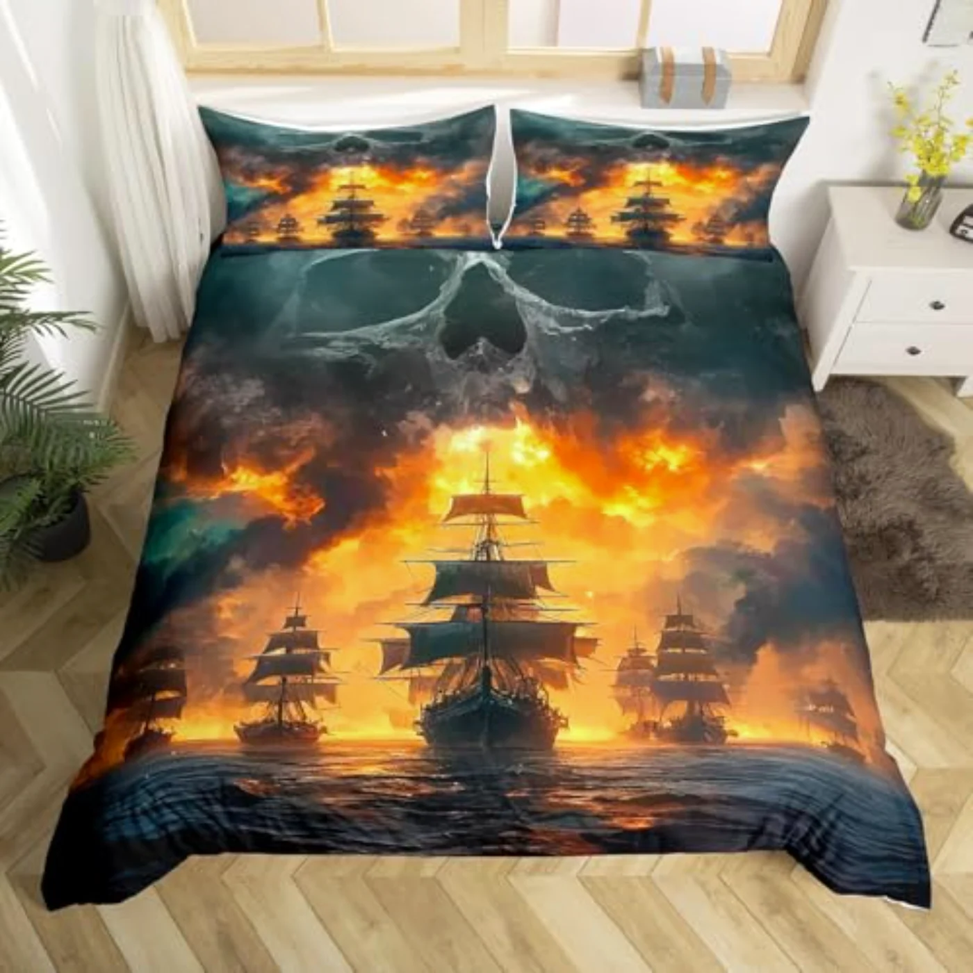 Pirate Sailboat Nautical Ocean Theme Duvet Cover, King