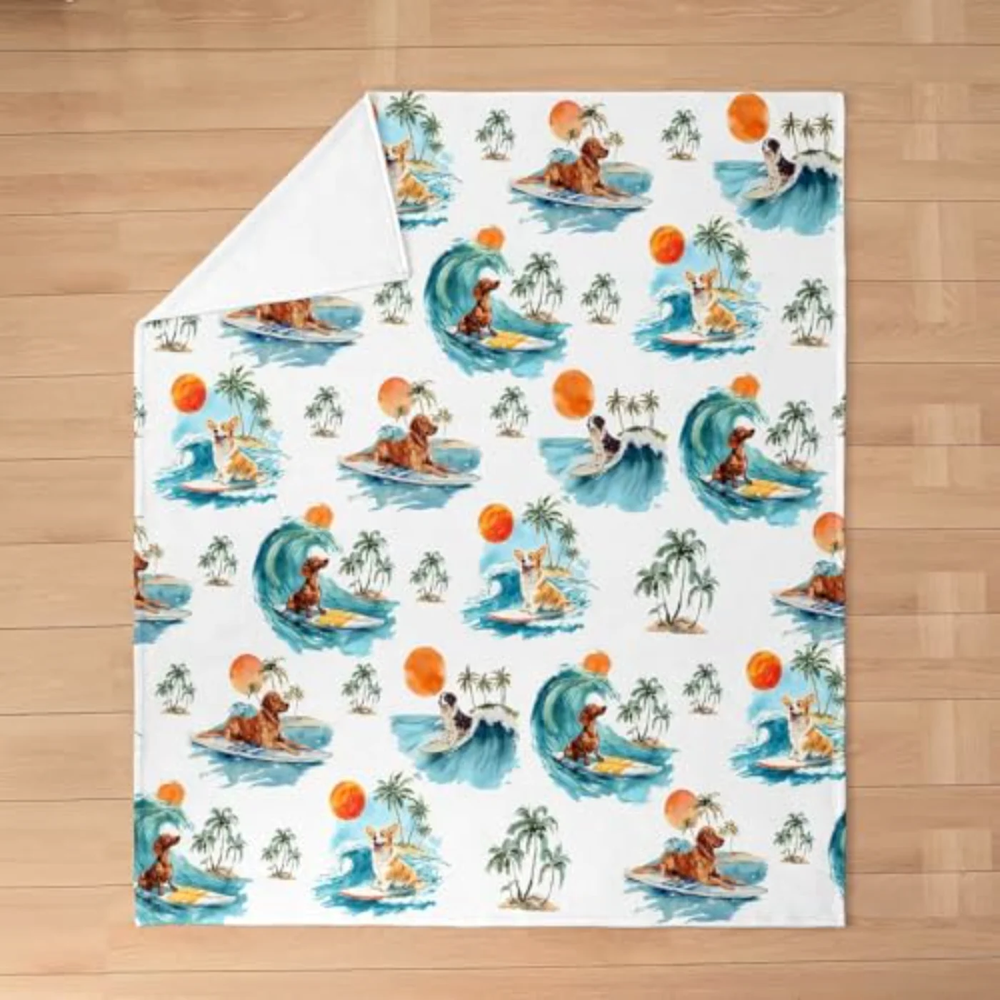Cute Dog Surfing Flannel Blanket Throw