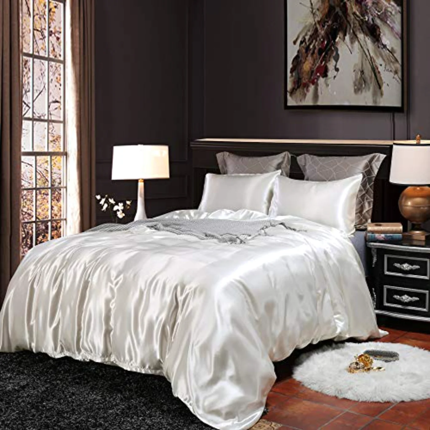 Hotel White Silk Like Satin Duvet Cover, Twin
