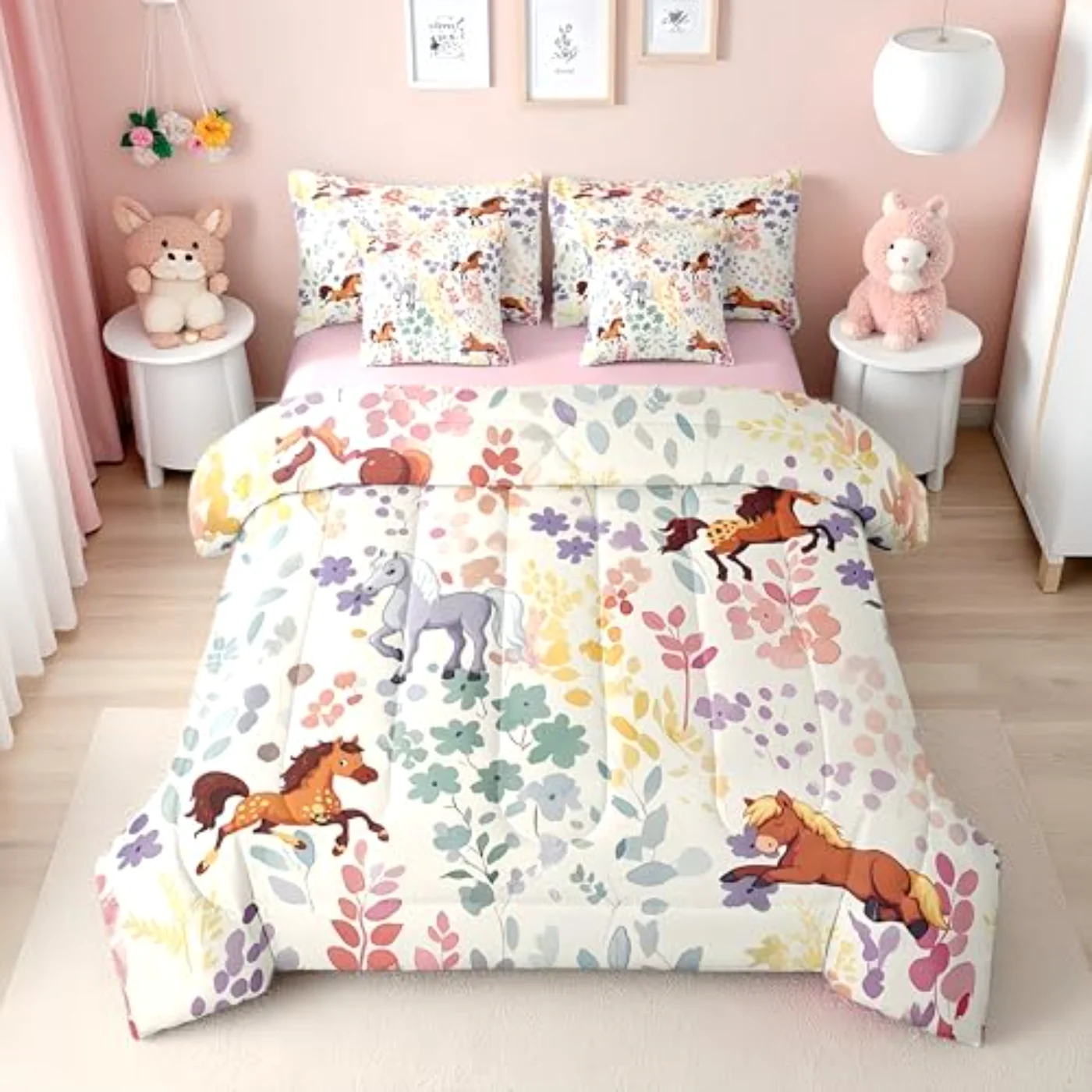 Flower Horse Sheets Comforter Set, Twin