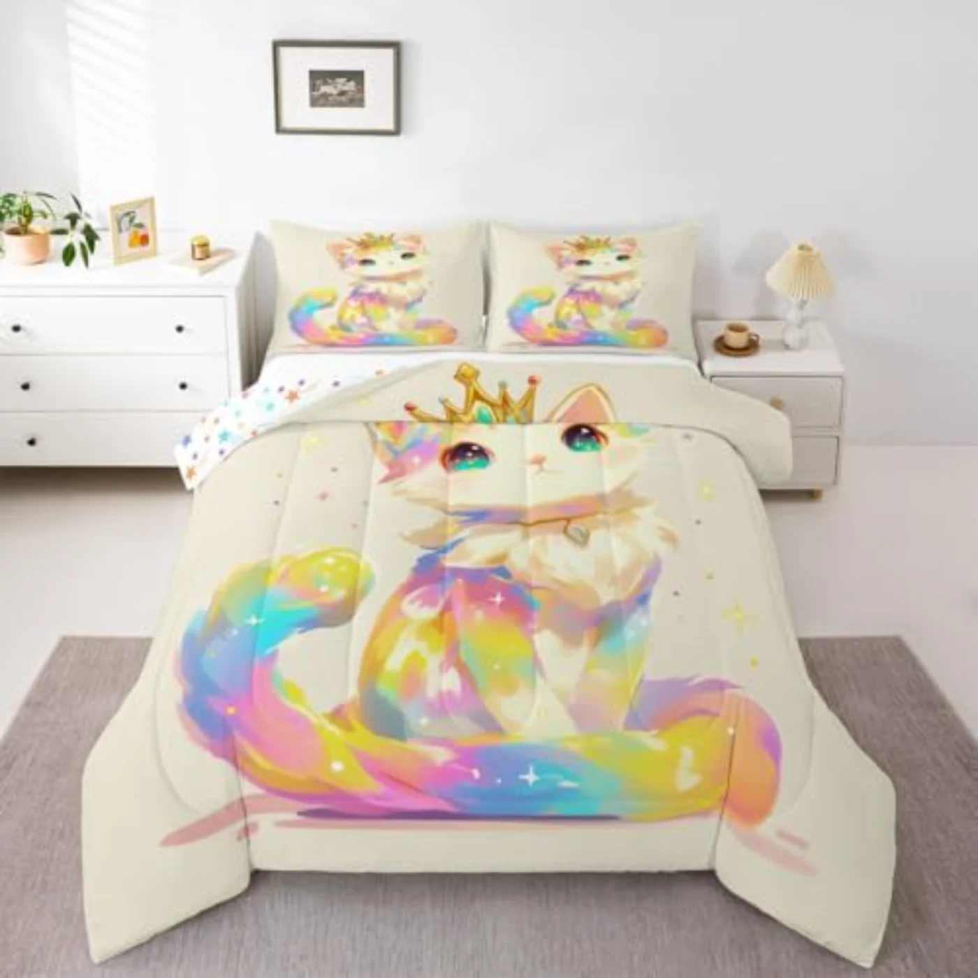 Cat Kids Anime Gifts Comforters Comforter Set, Queen