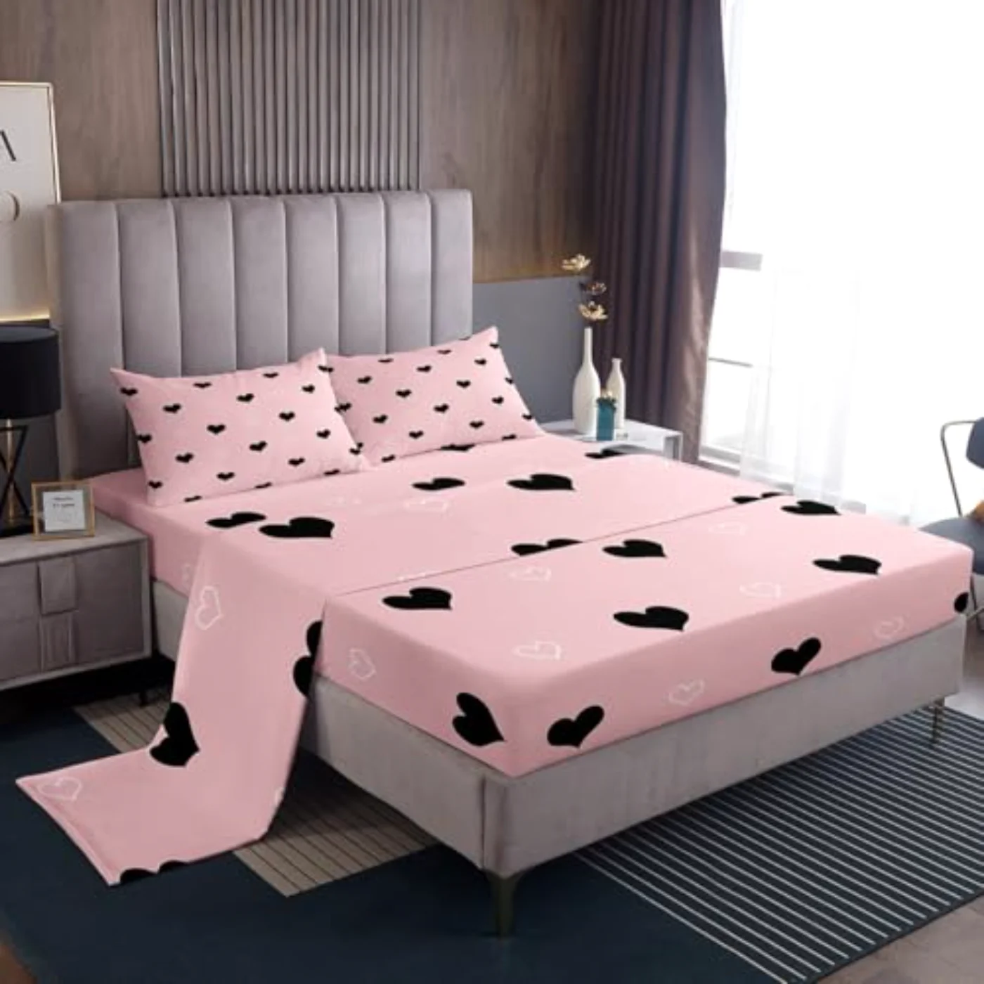 Girls Sheets Cute Heart Pattern Sheet Set, King