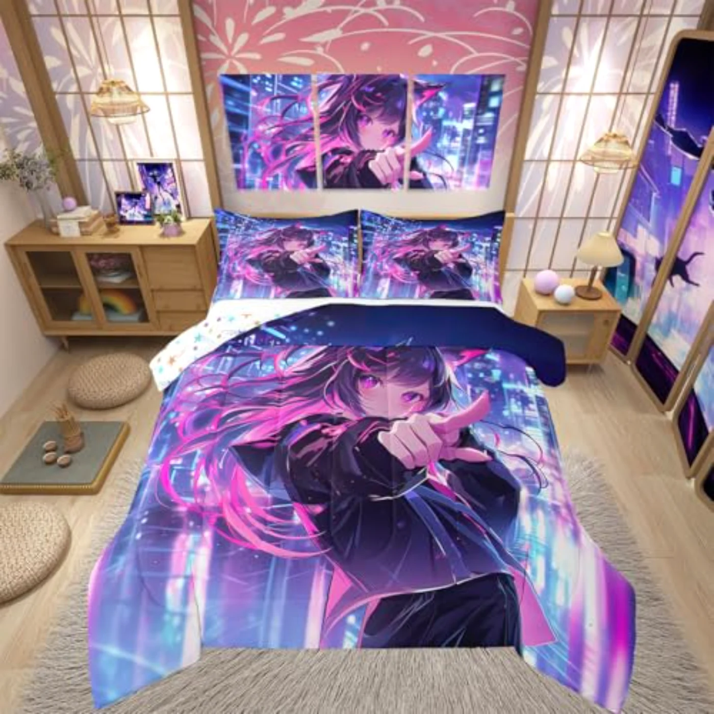 Kids Anime Girl Comforter Set, Queen