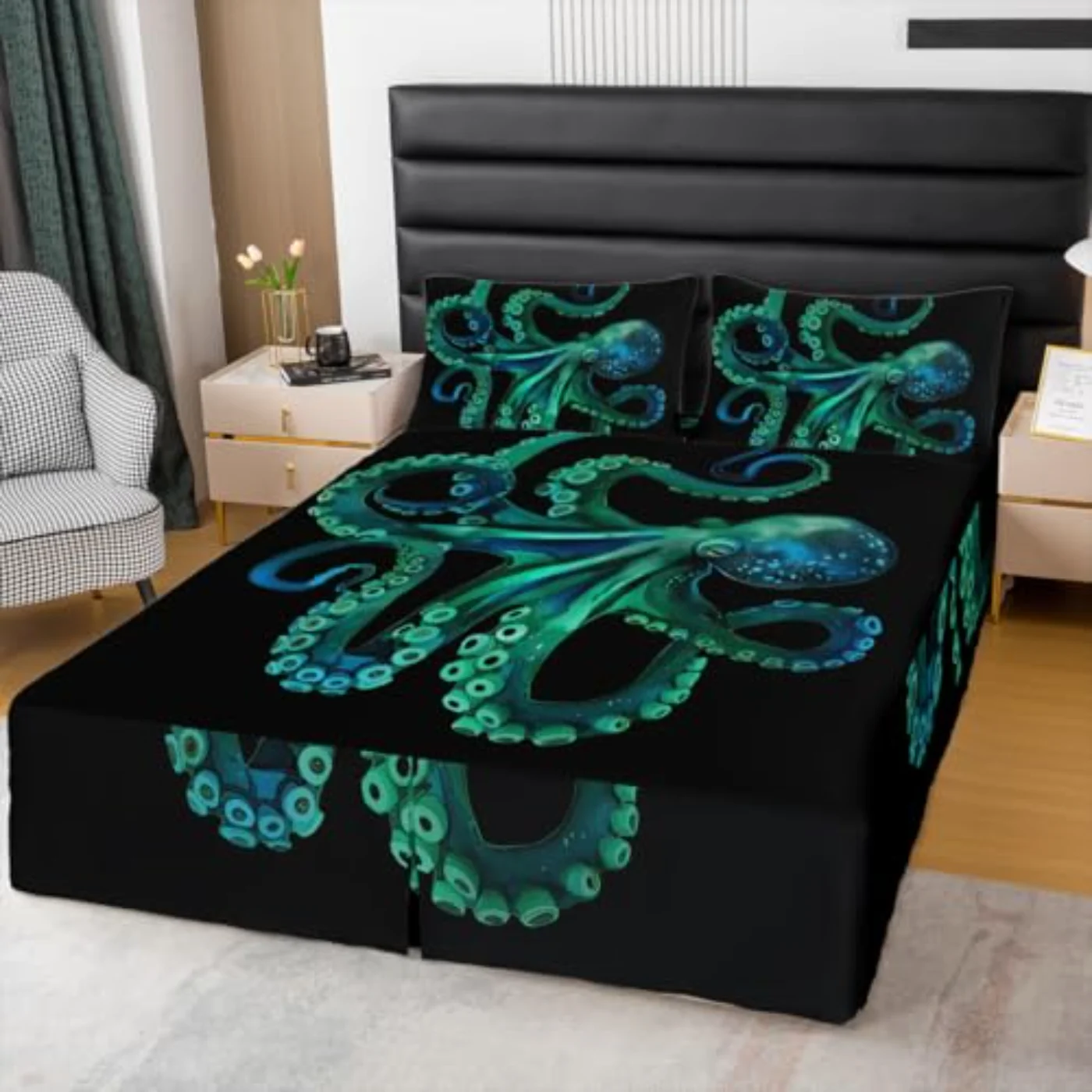 Green Octopus Skirts Comforter Set, Twin