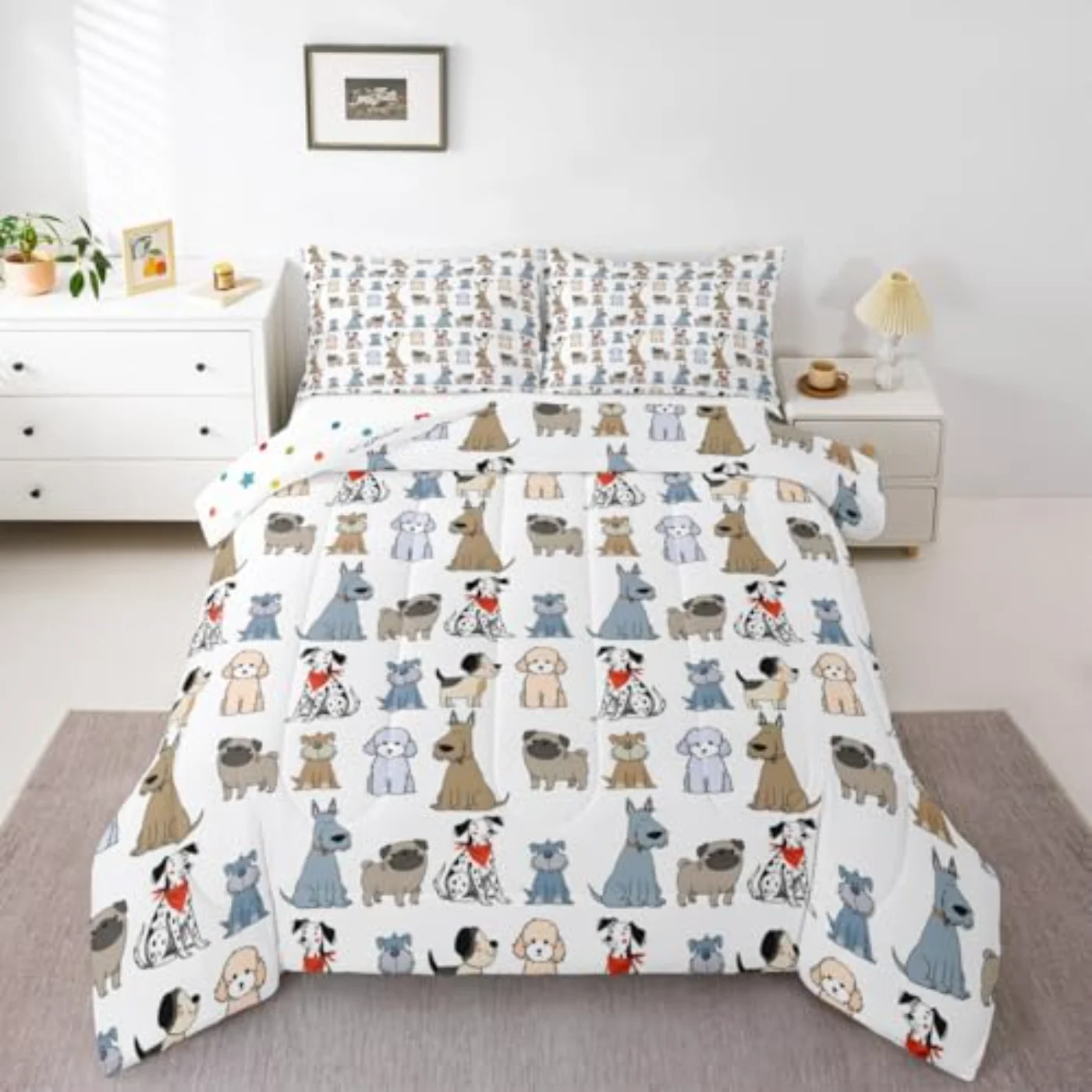Kids Cute Dogs Cartoon Puppy Quilt, Twin