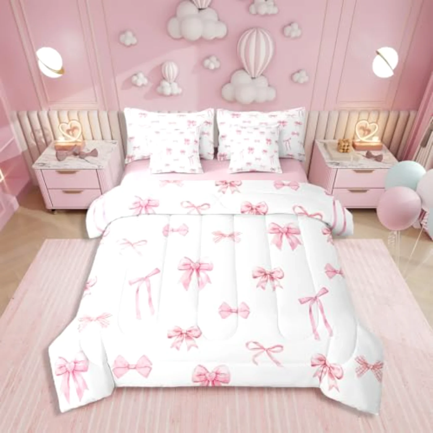 Pink Bow Girls Comforter Set, Twin, Pink (MLMV)