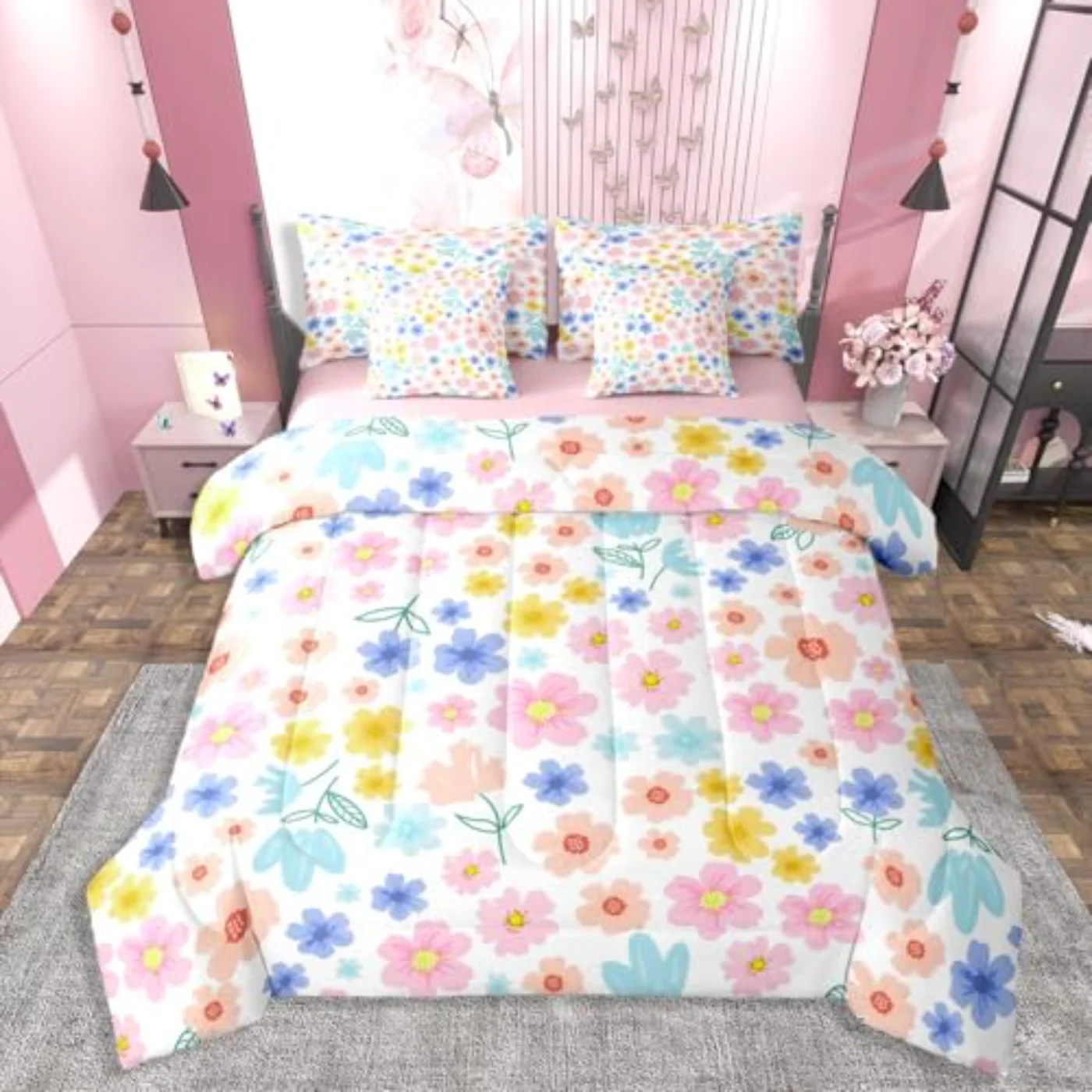 Pink Floral In Bag Comforter Set, Pink & (LMTK)