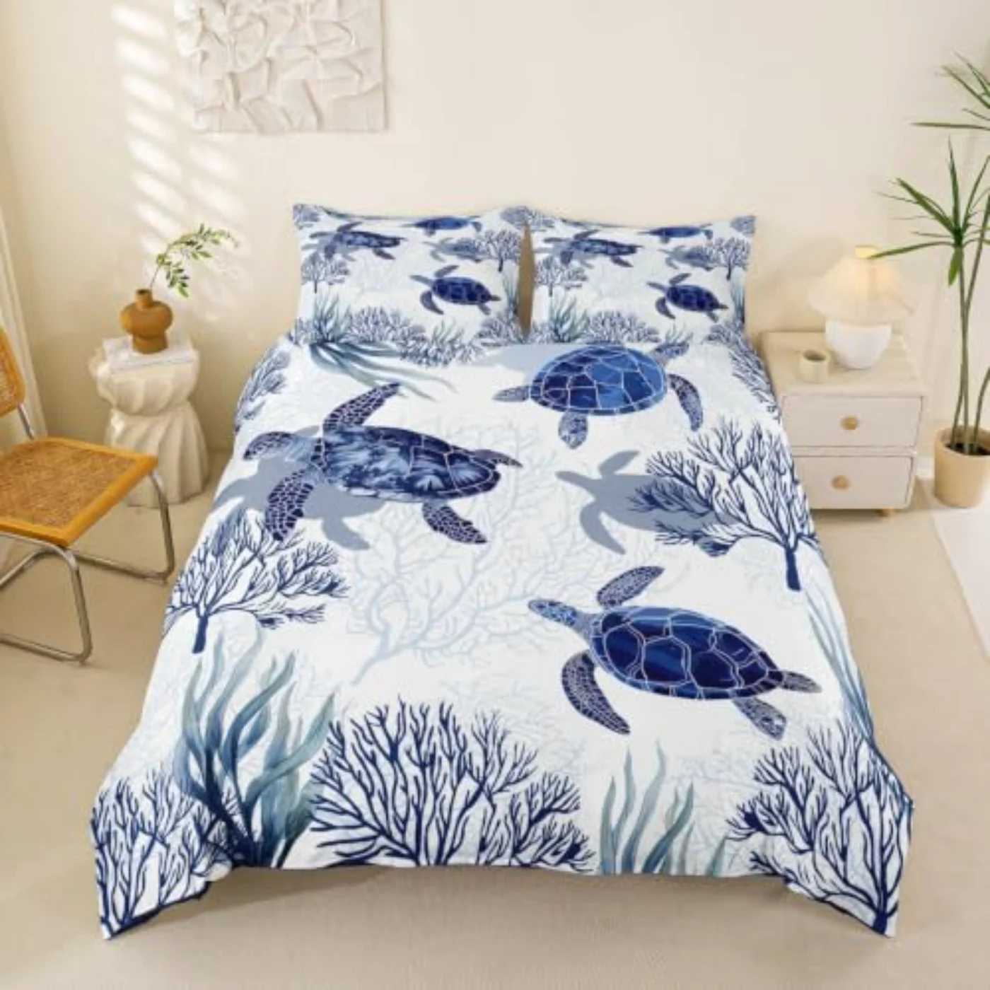 Turtle Nautical Coastal Duvet Cover, Twin
