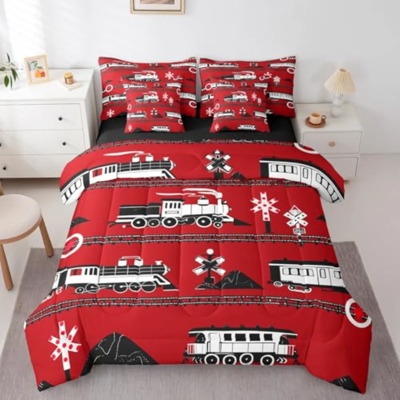 Boys Train Cartoon Car Toddler Quilt, Twin