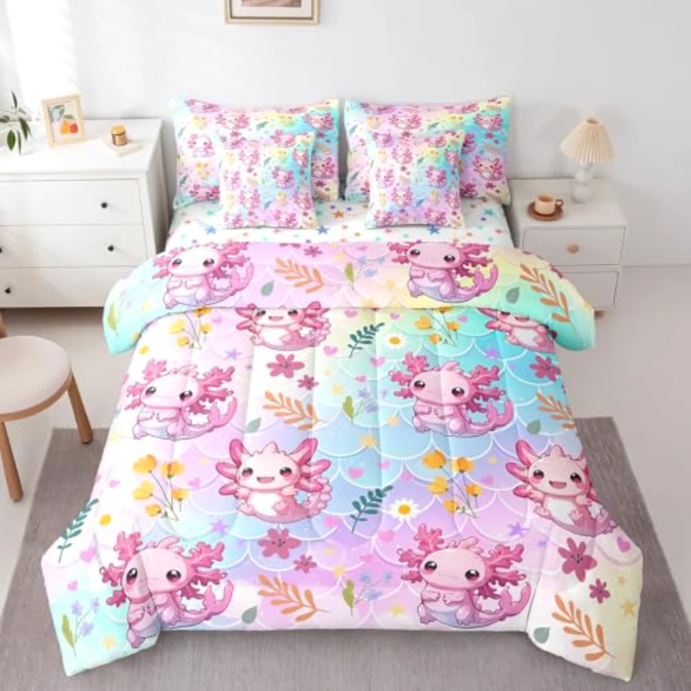 Kawaii Axolotl Cute Comforter Set, Full