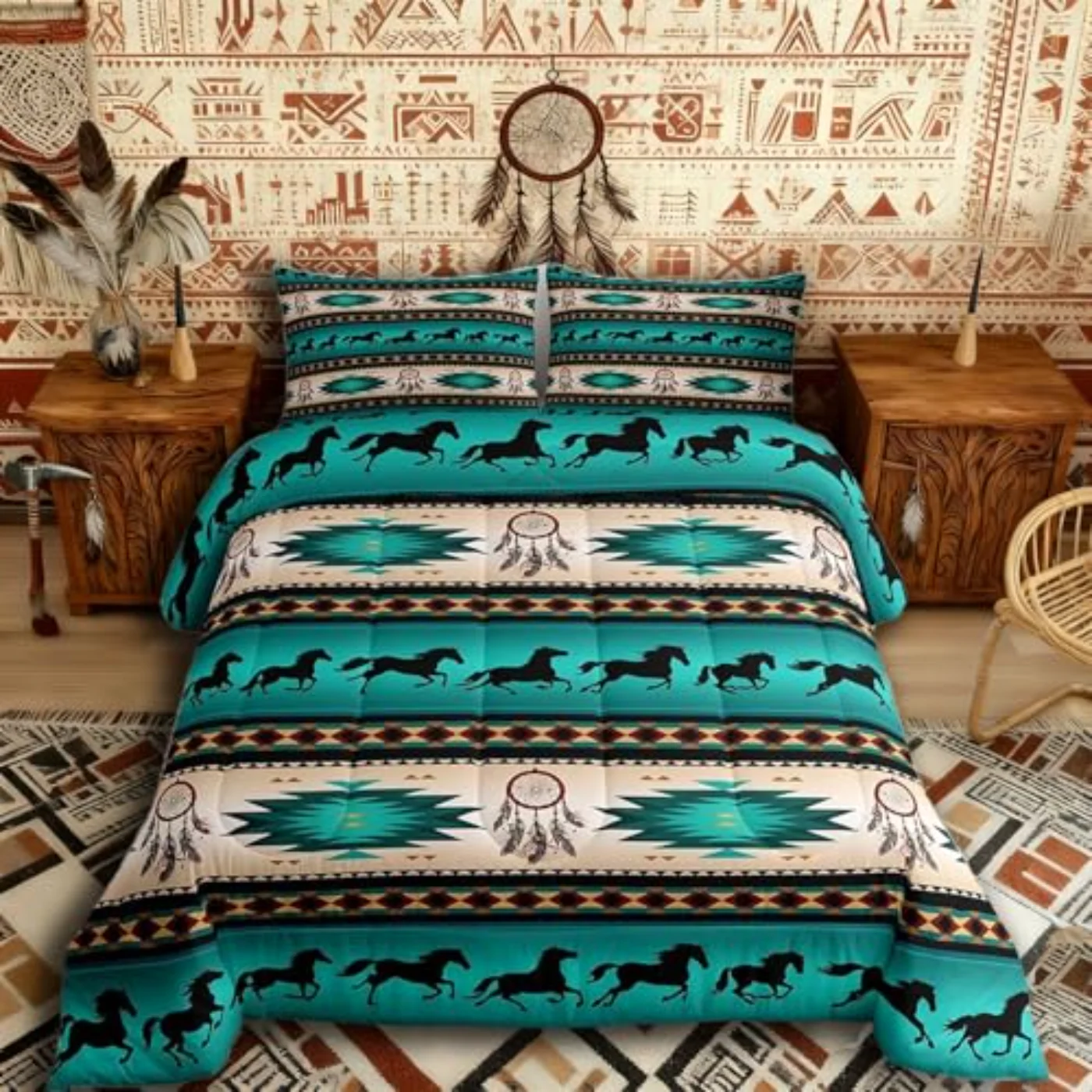 Horse Insert Dreamcatcher Boys Child Comforter Set, Twin
