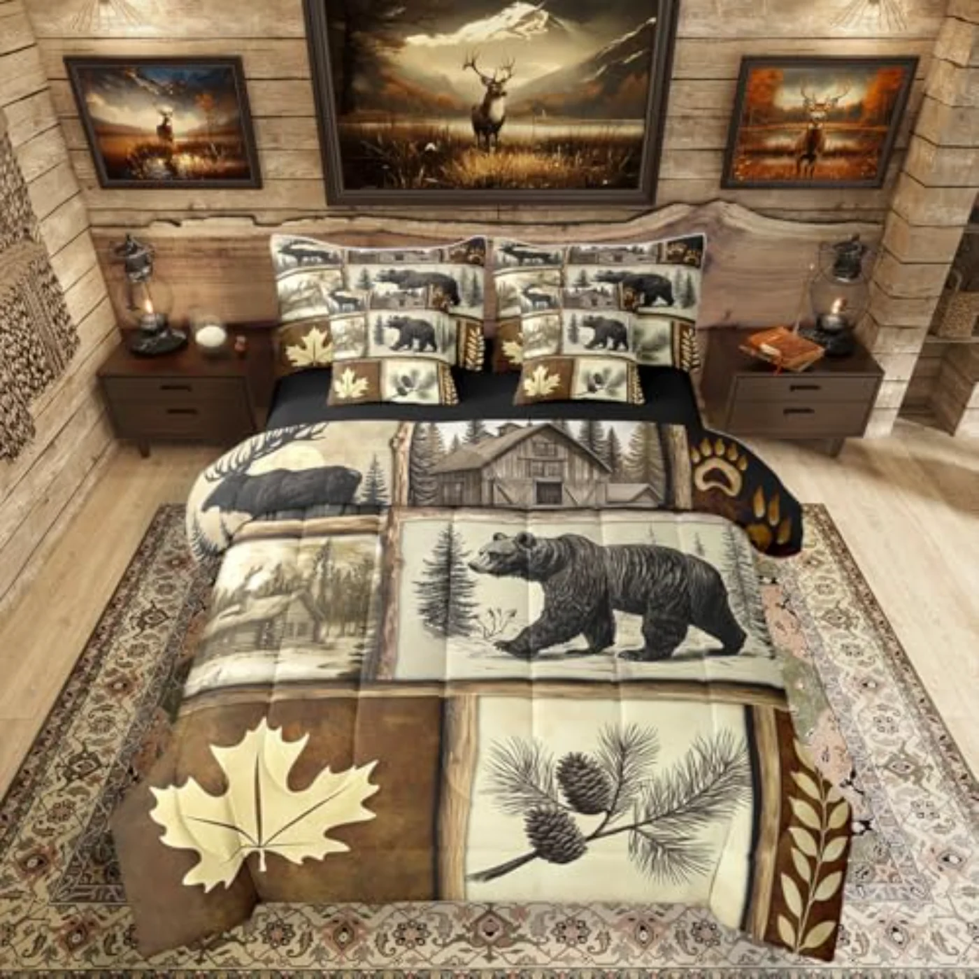 Hunting Bear Deer Comforter Set, King