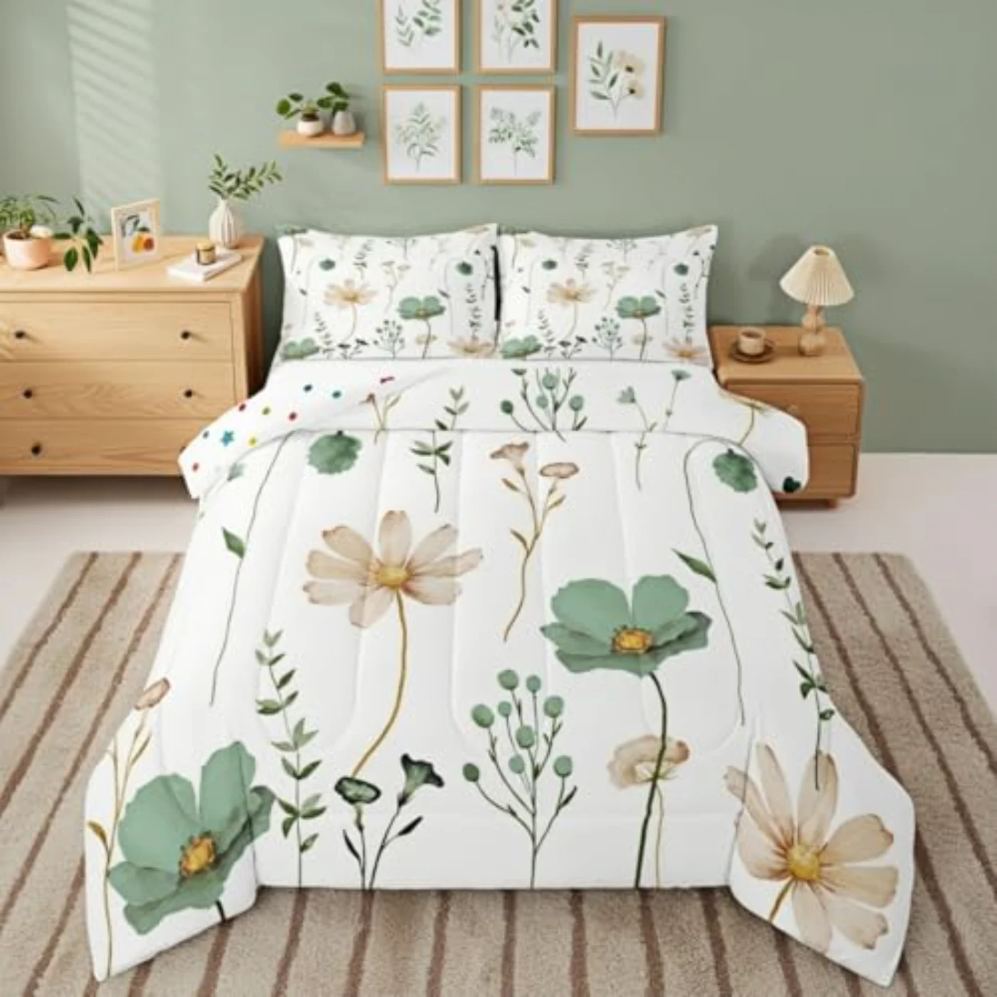 Watercolor Floral Comforter Set, Queen