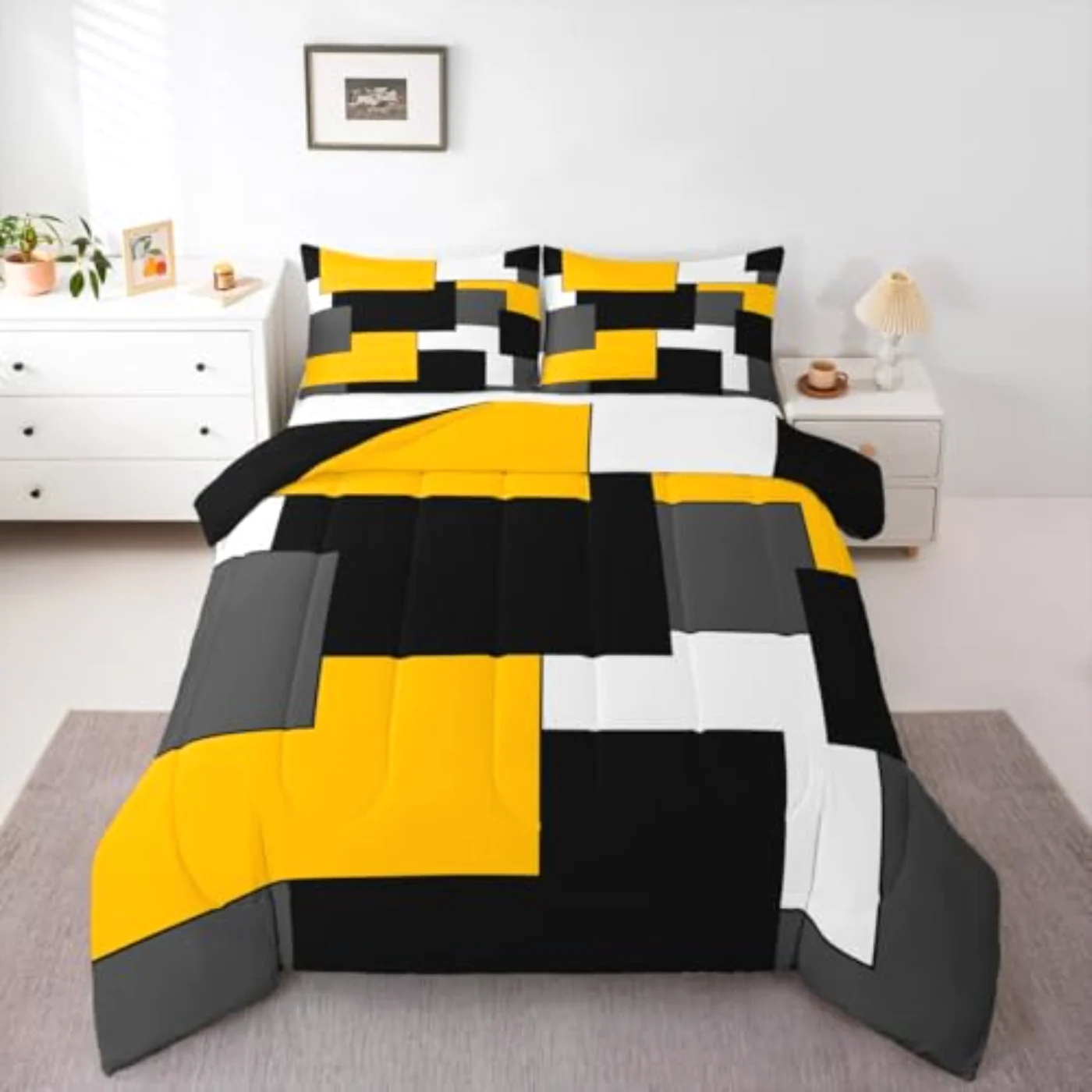 Geometric Plaids Kids Teens Adults Comforter Set, King
