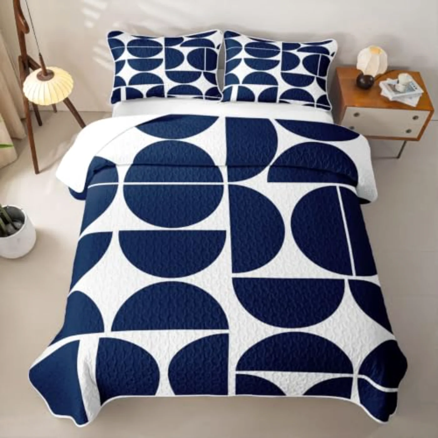 Retro Mid Century Blue Vintage Quilt, King