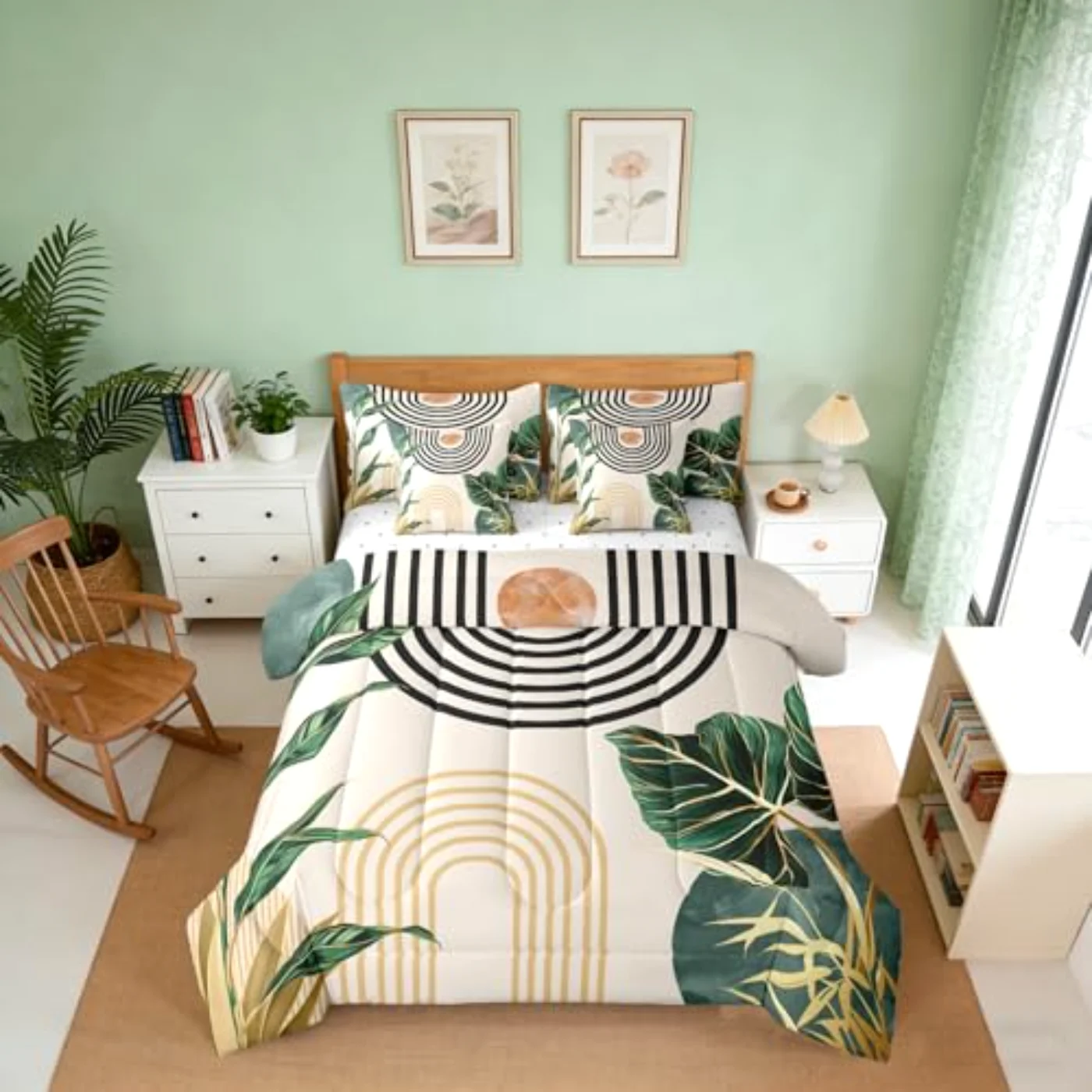 Mid Century Boho Abstract Art Comforter Set, Queen