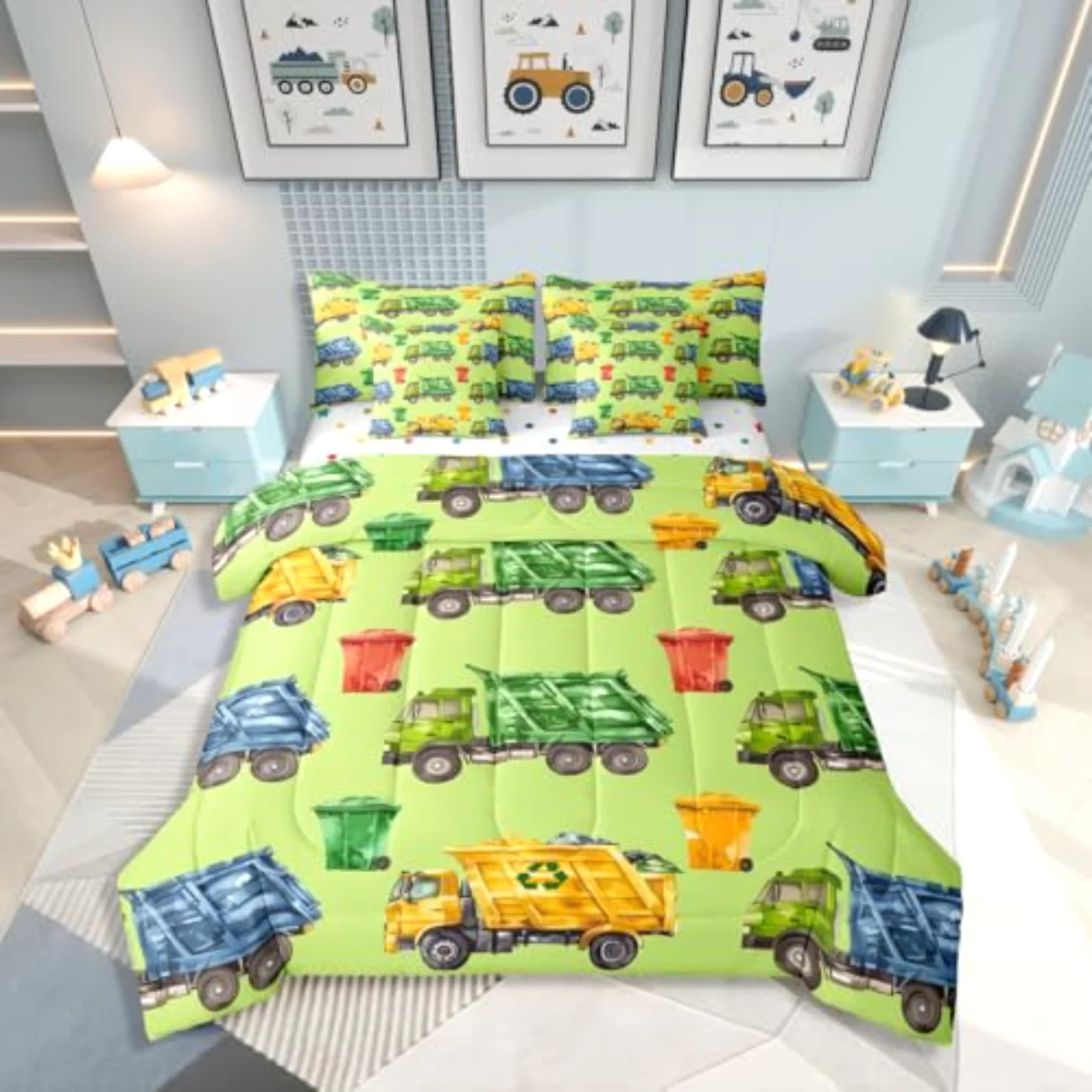 Boys Garbage Trucks In Bag Comforter Set, Full