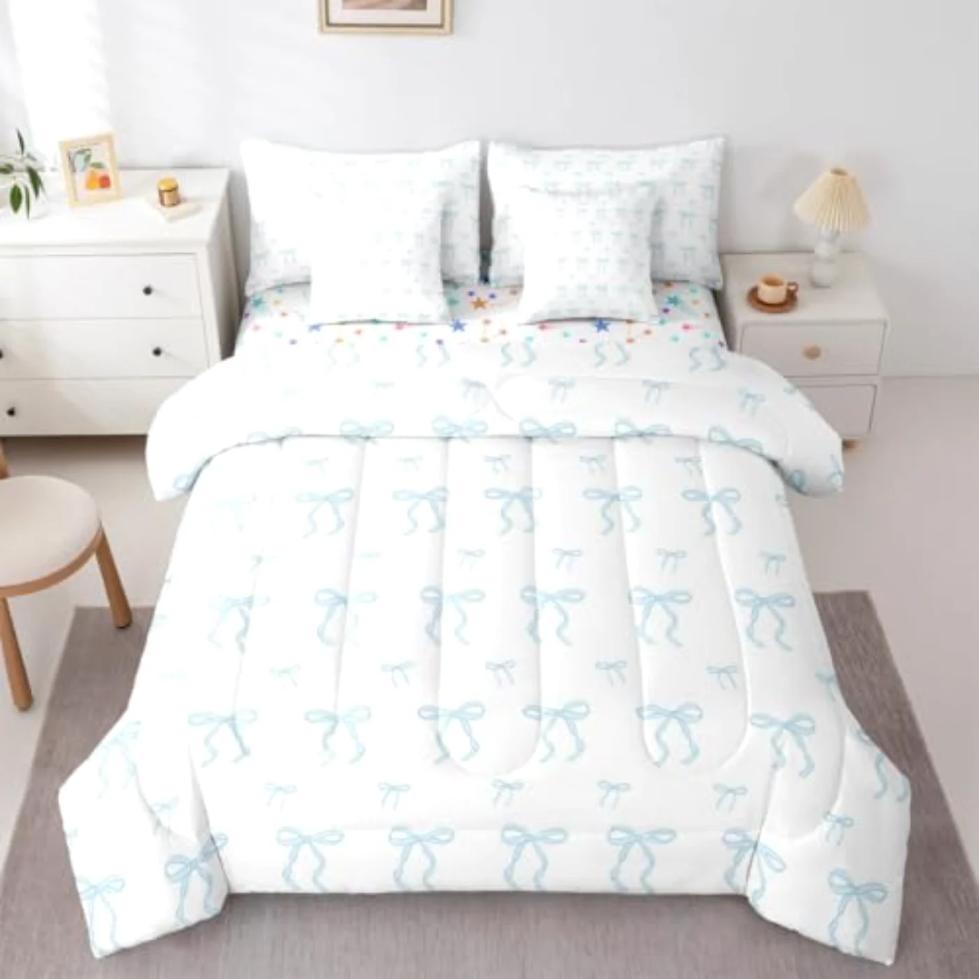 Blue Bow - Teen Girl Comforter Set, Twin