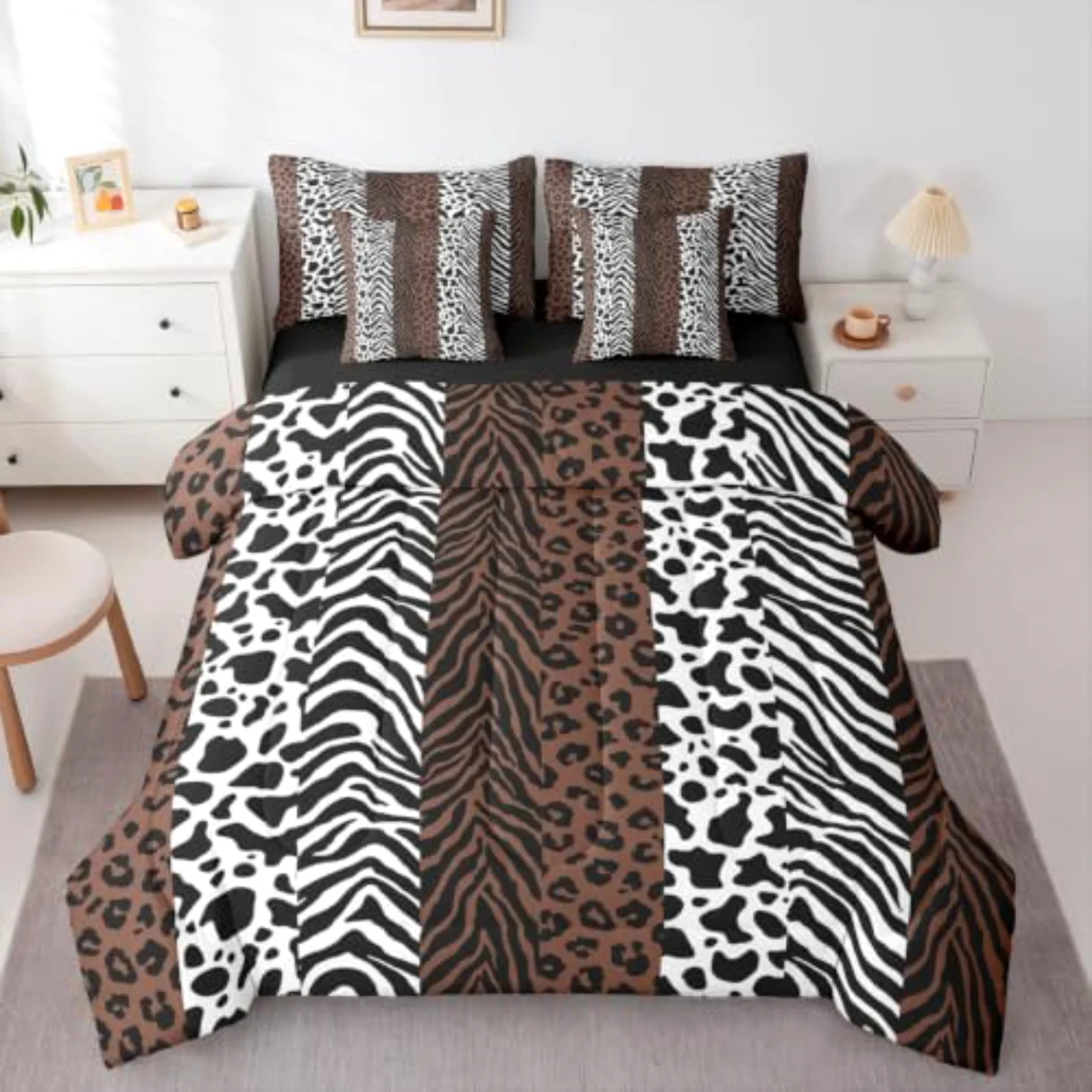 Leopard Zebra Stripes Rustic Farm Quilt, Queen