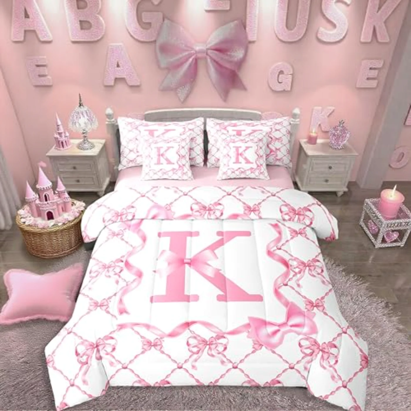 Cute Preppy Bow In Bag Comforter Set, Full