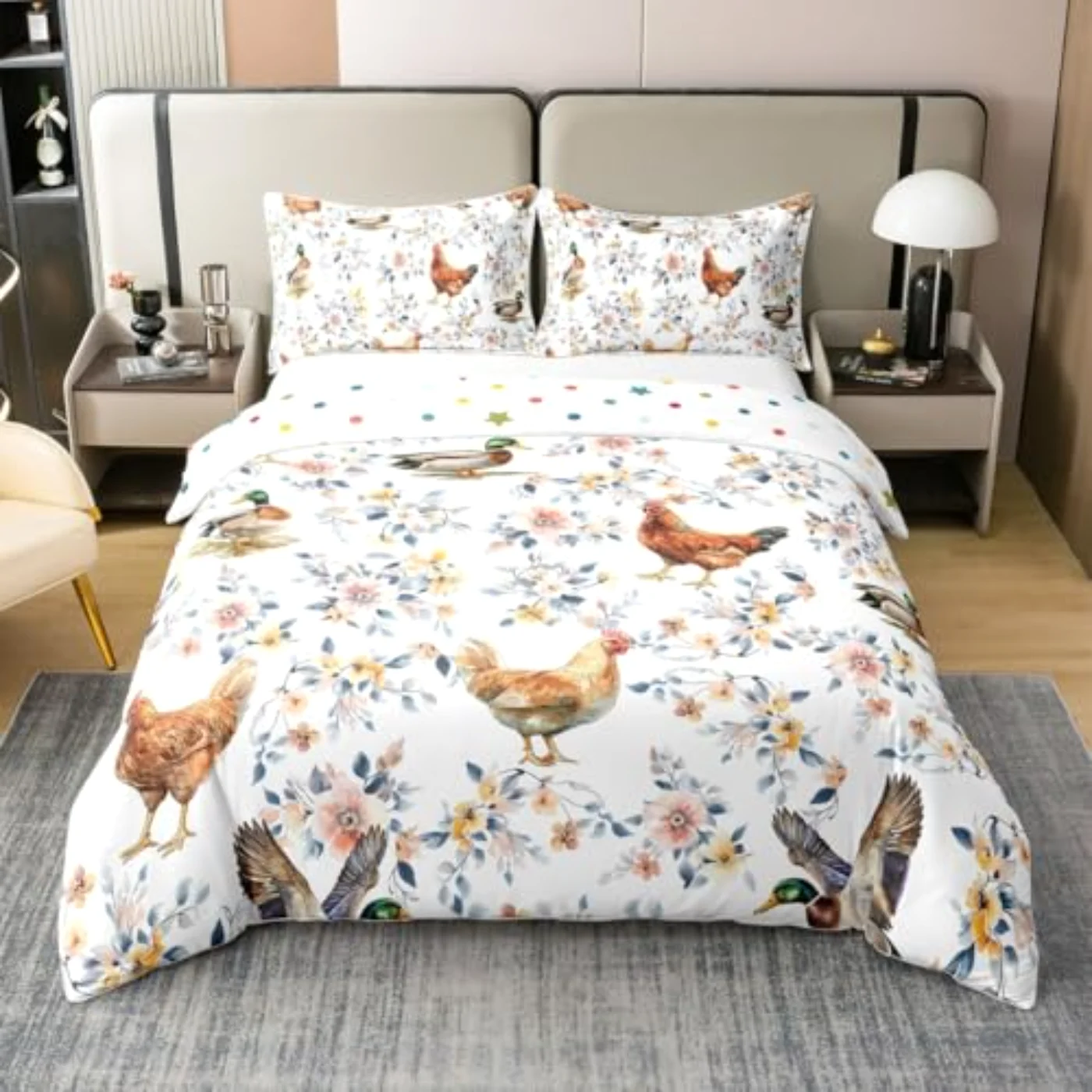 Cotton Vintage Pet Chicken Duvet Cover, Twin