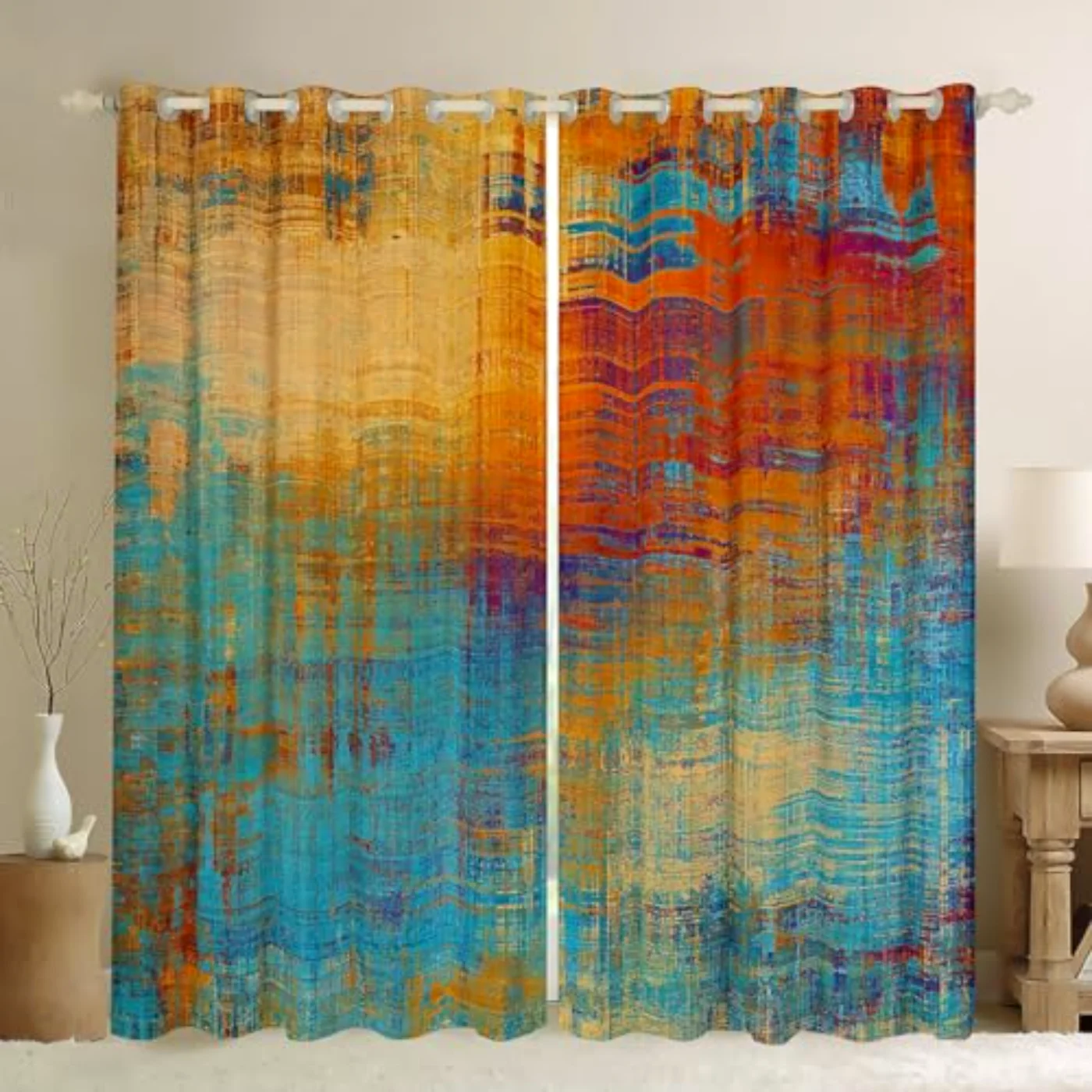 Abstract Art Curtains Navy Blue Curtains
