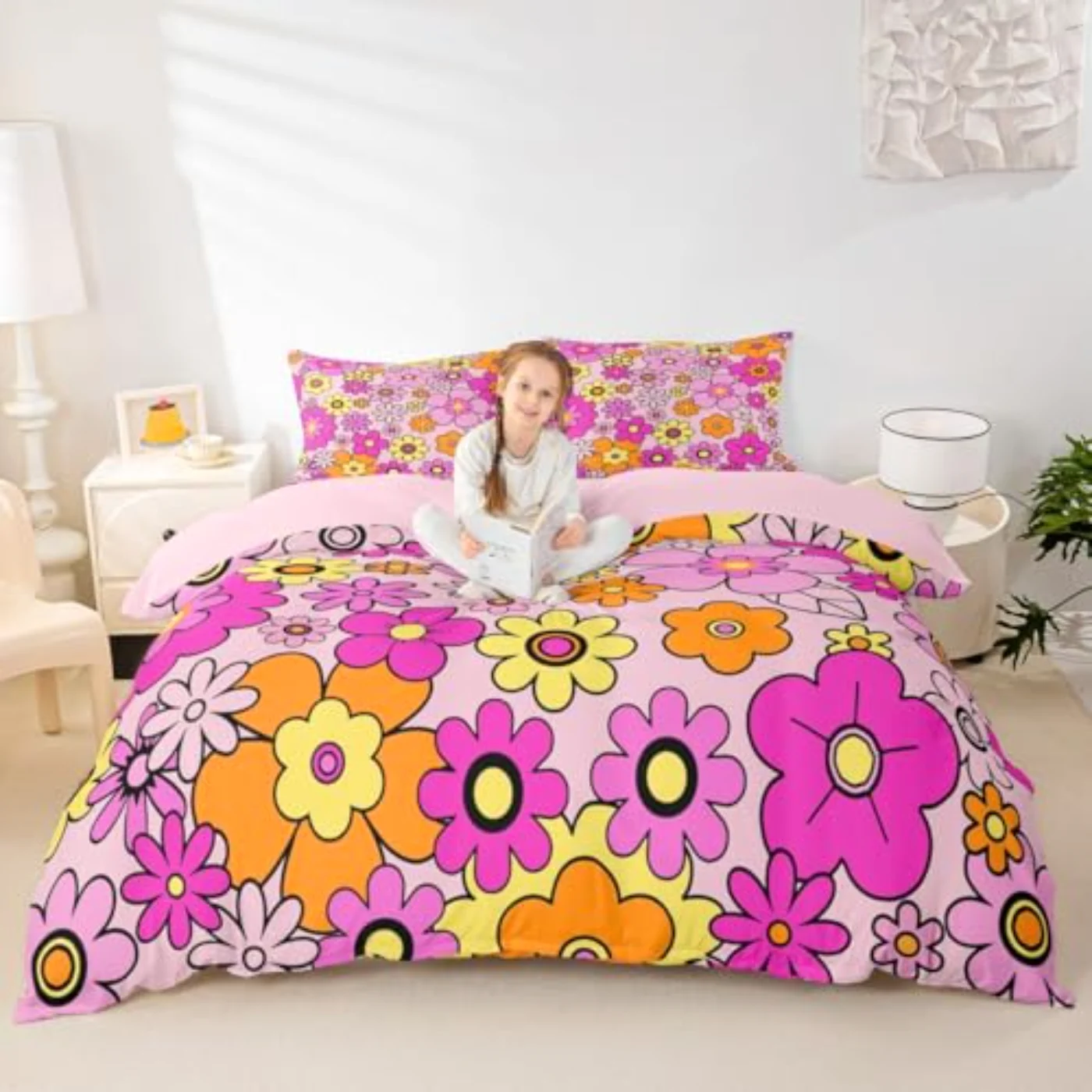 Girls Pink Flowers Duvet Cover, Twin