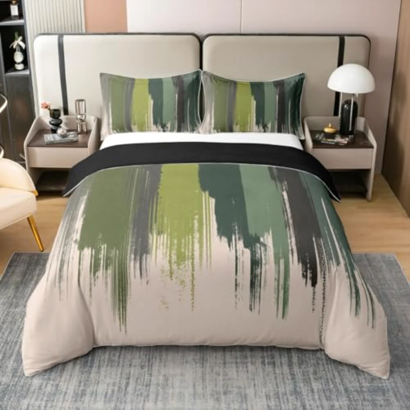 Abstract Dark Green Ombre Cotton Duvet Cover, Queen
