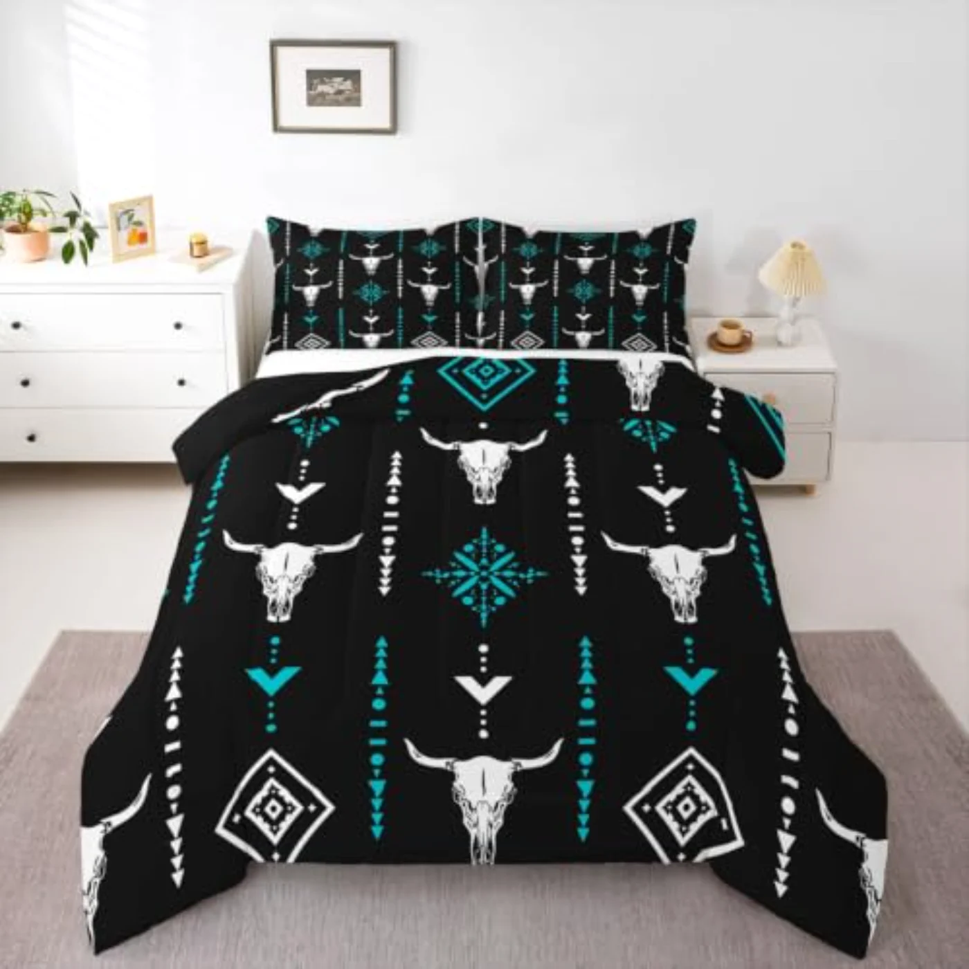 Bull Skull Boho Horns Kids Comforter Set, Twin