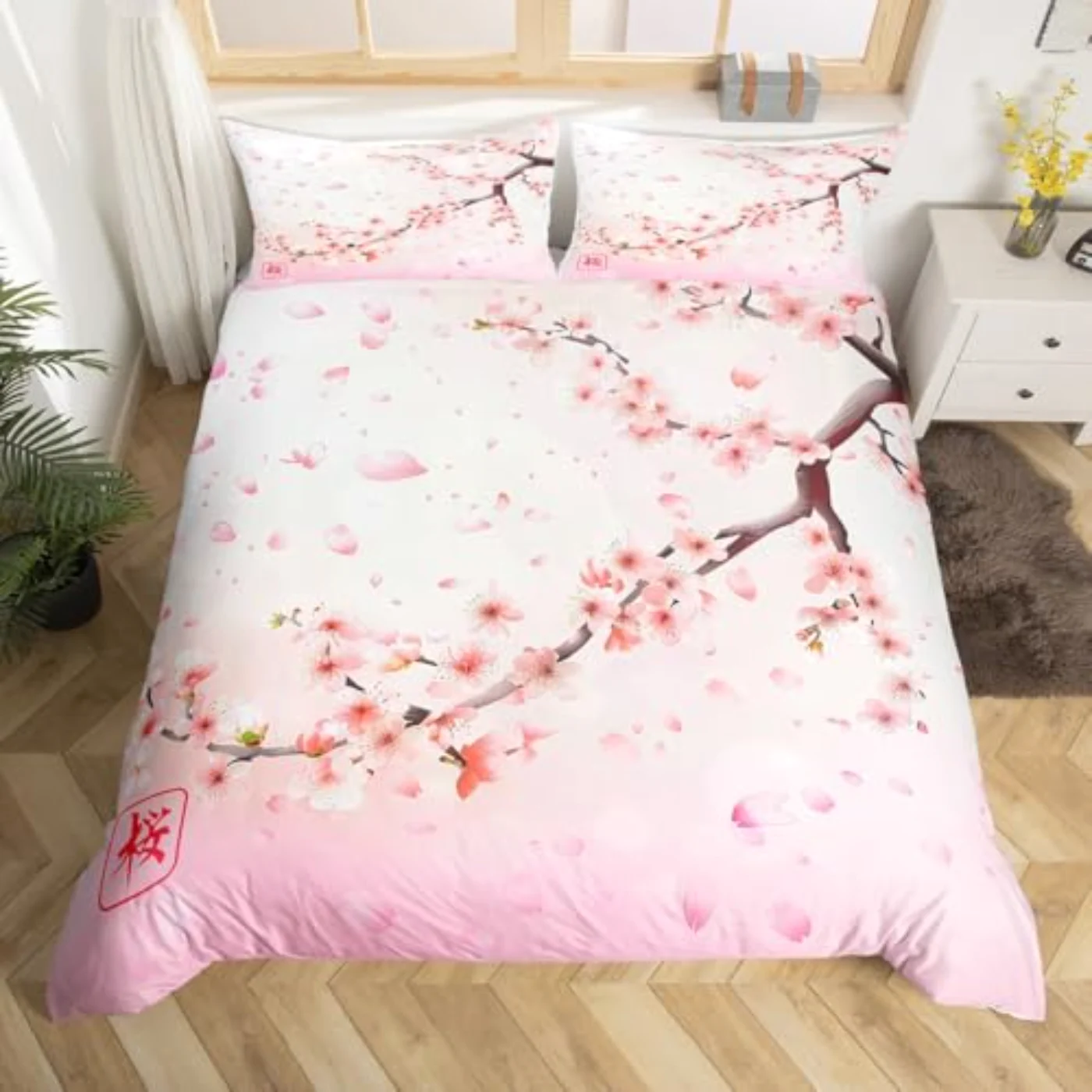 Cherry Blossoms Japanese Style Romantic Duvet Cover, Twin