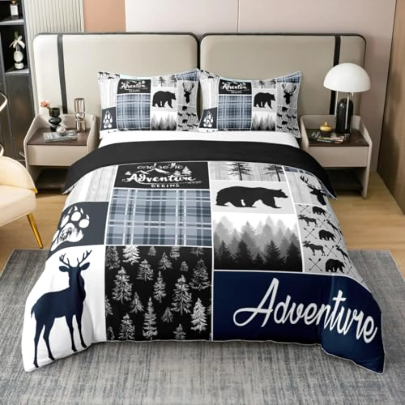 Farmhouse Cabin Cotton Rustic Bear Duvet Cover, Full