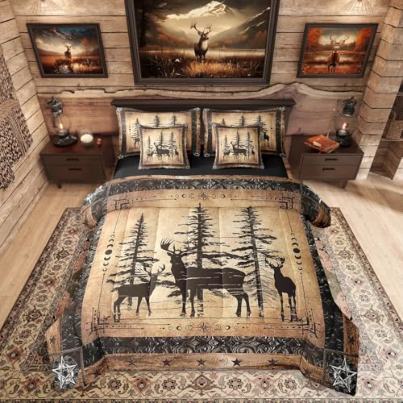 Rustic Deer Farmhouse Cabin Comforter Set, King