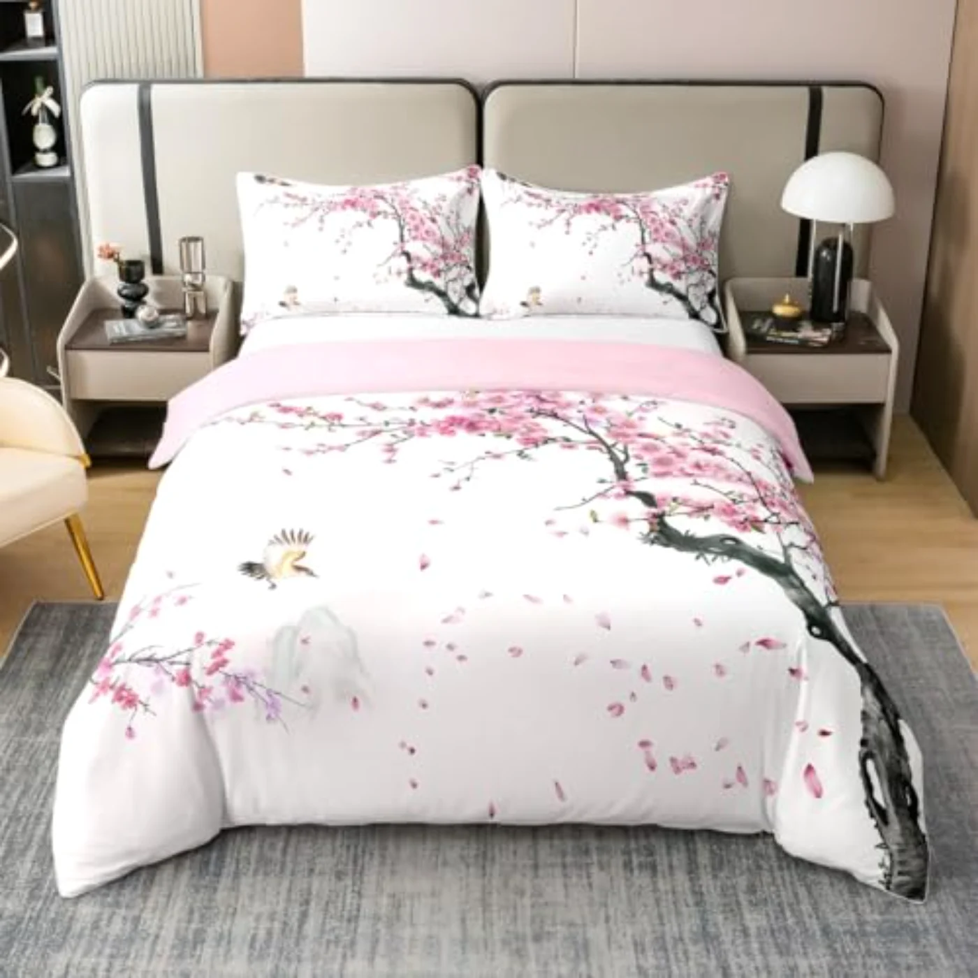 Bird Sparrow Cotton Branches Floral Duvet Cover, Twin
