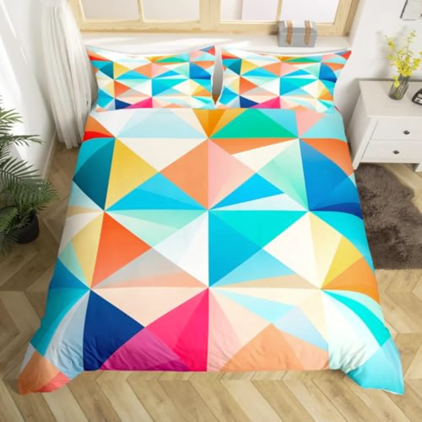 Colorful Geometric Duvet Cover, Twin