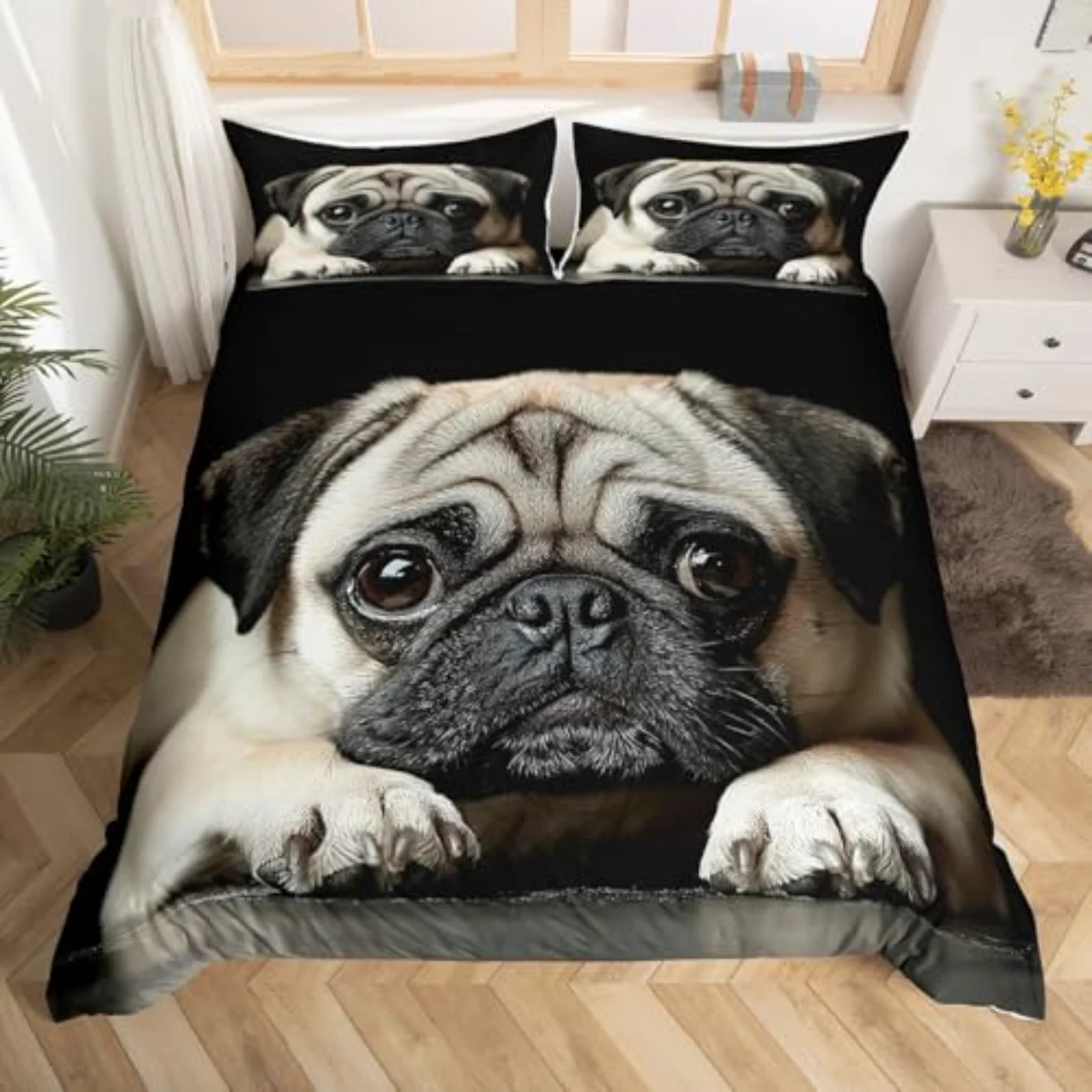 D Animal Theme Black Dog Duvet Cover, Twin