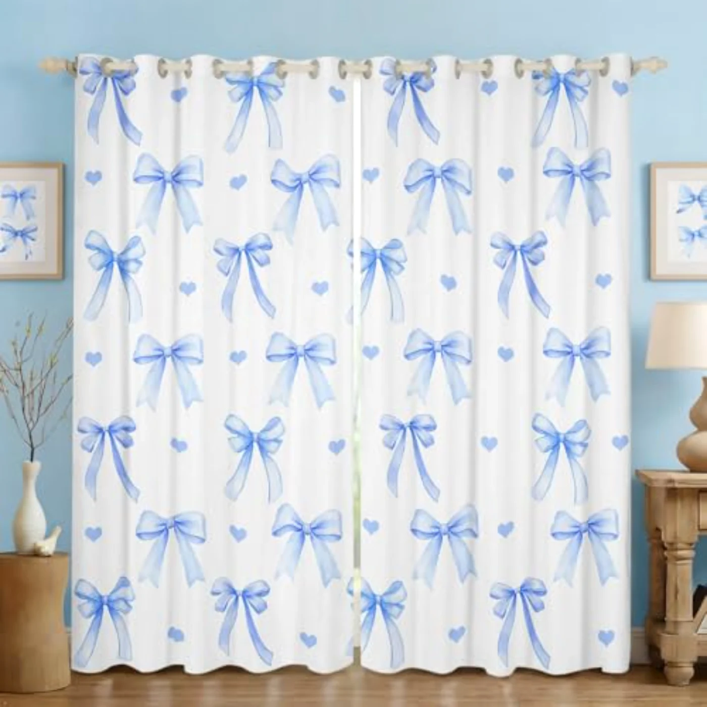 Girls Watercolor Bow Blackout Curtains Curtains