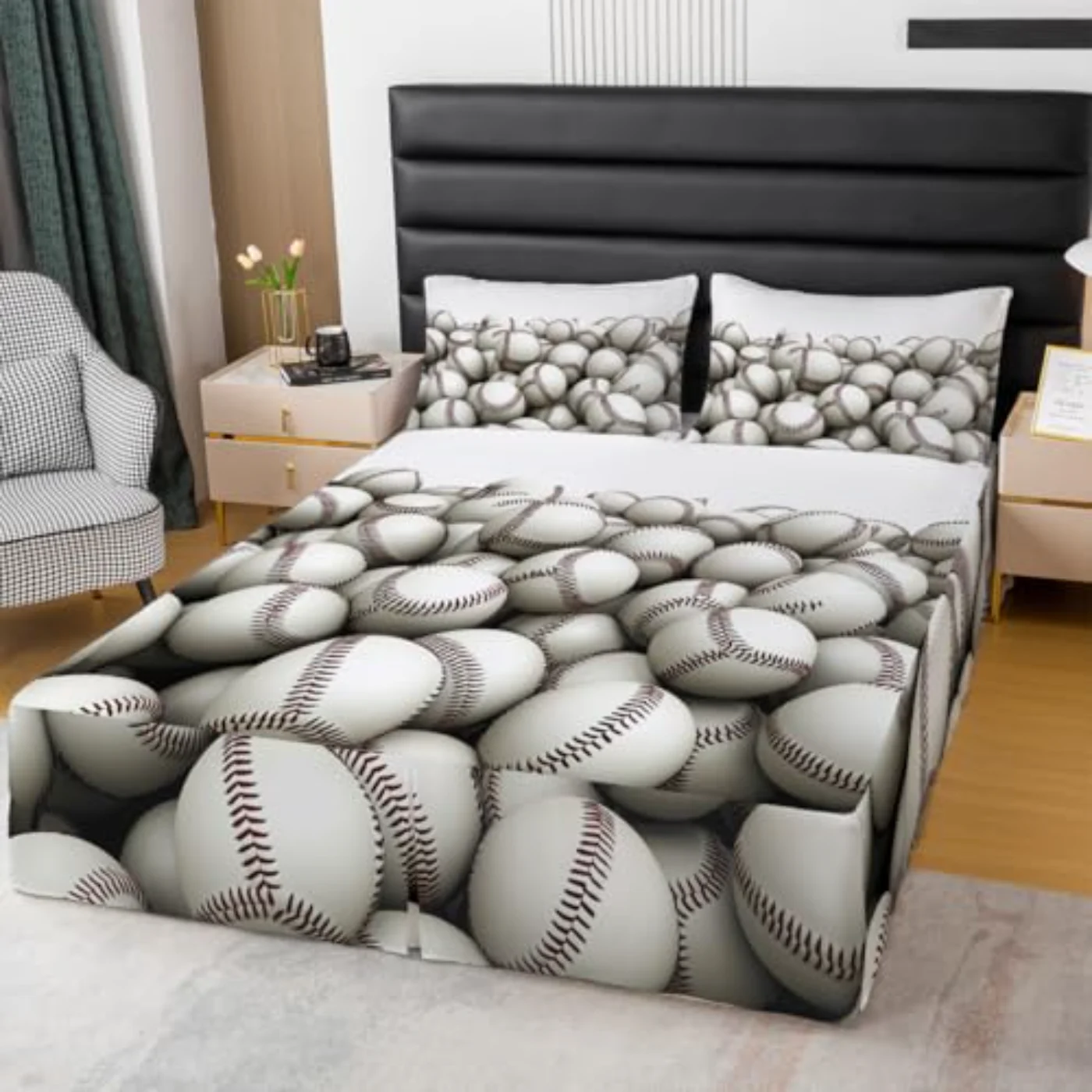Baseballs Pile Skirts Boys Ball Comforter Set, Twin