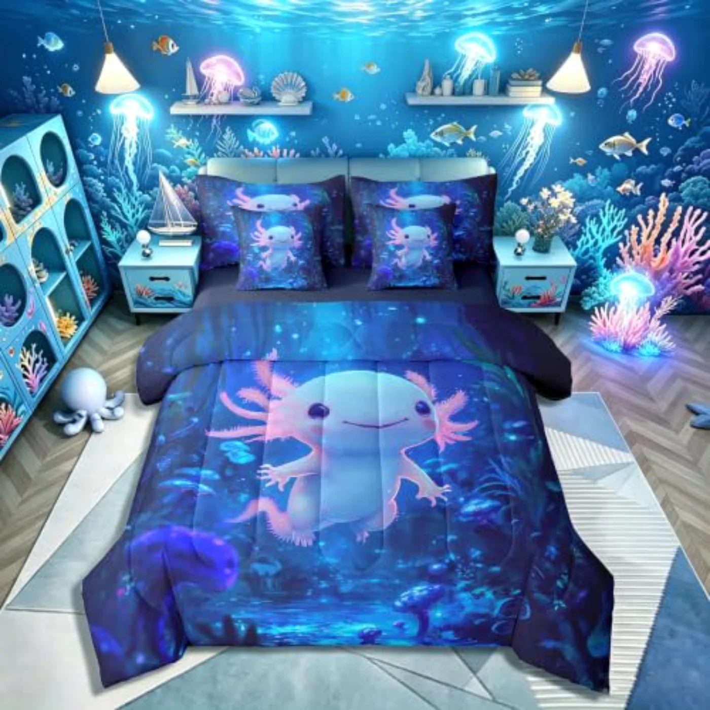 Axolotl In Bag Sheets Cute Comforter Set, Twin