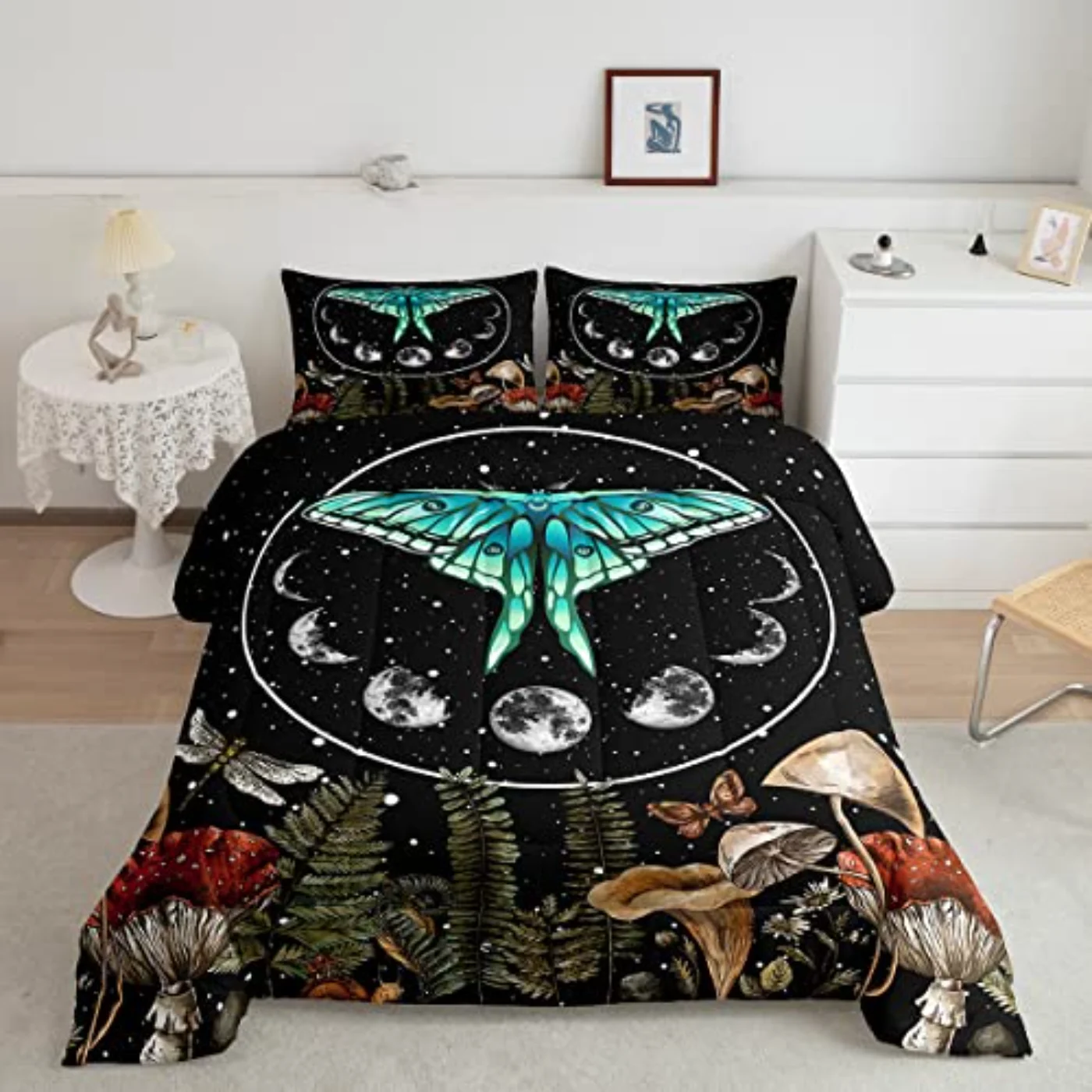 Death Moth Hippy Mushroom Comforter Set, Twin