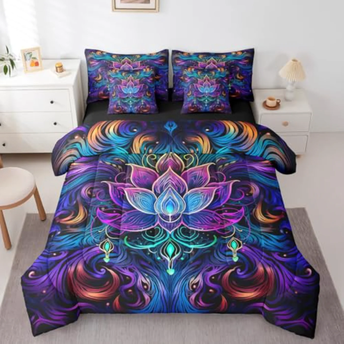 Lotus Bohemian Theme In Bag Comforter Set, Twin
