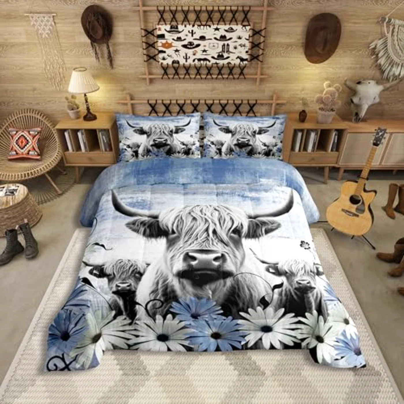 Highland Cow Print Comforter Set, Twin
