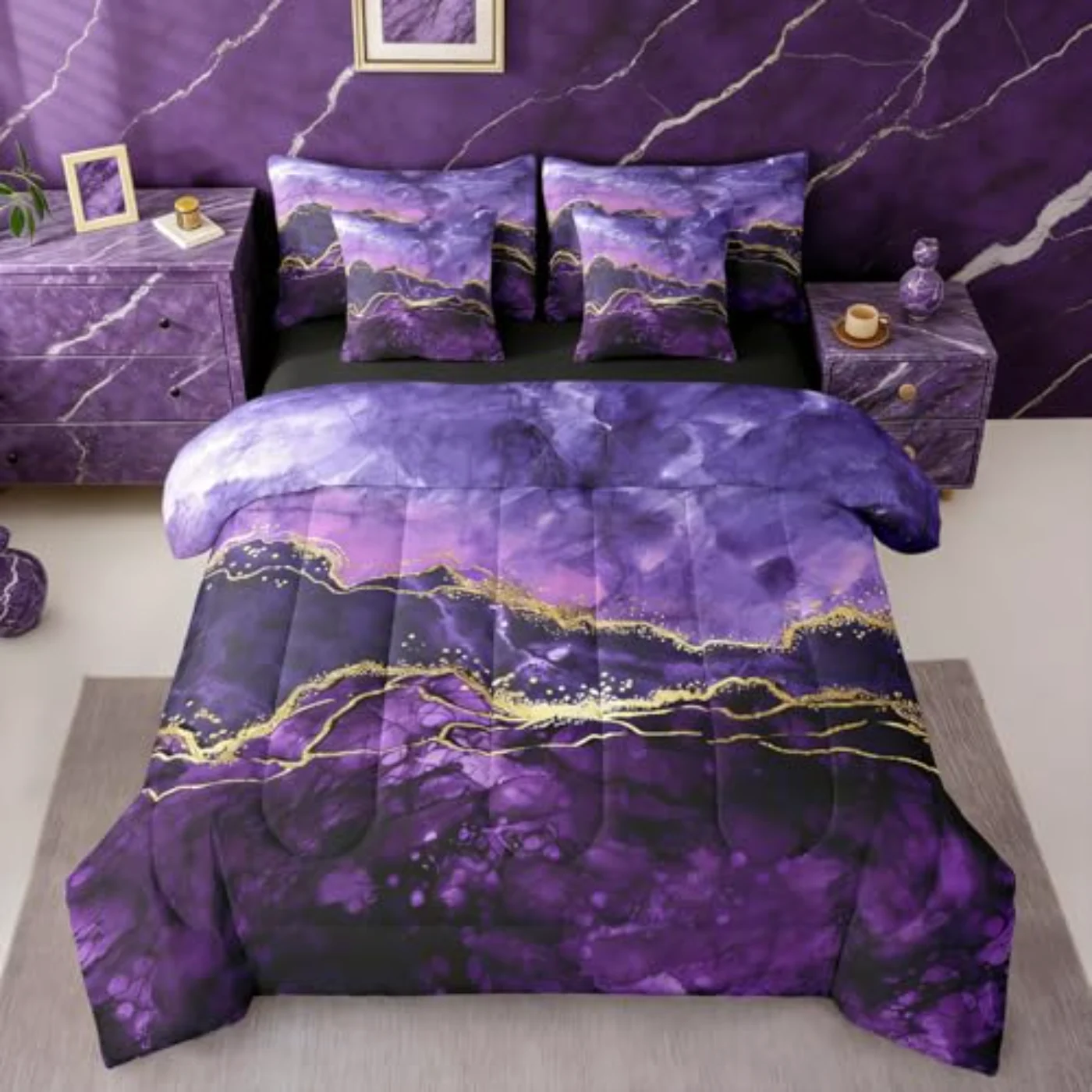 Purple Marble In Bag - Comforter Set, Queen