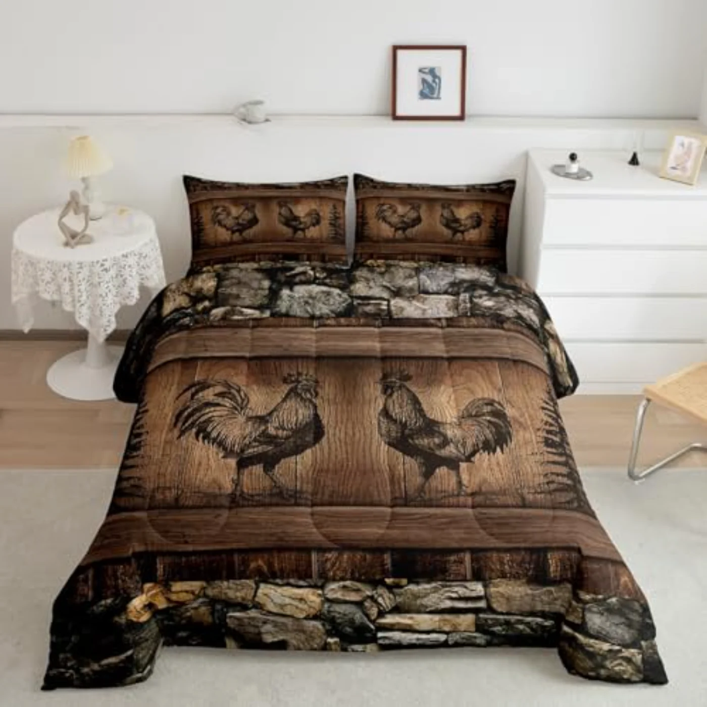 Chicken Kids Boys Girls Rustic Comforter Set, King