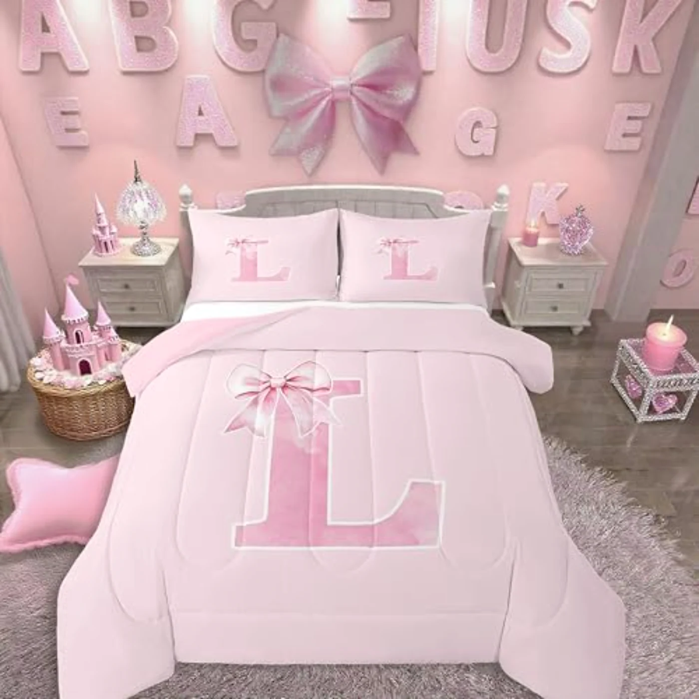Monogrammed Bows Girls Comforter Set, Twin