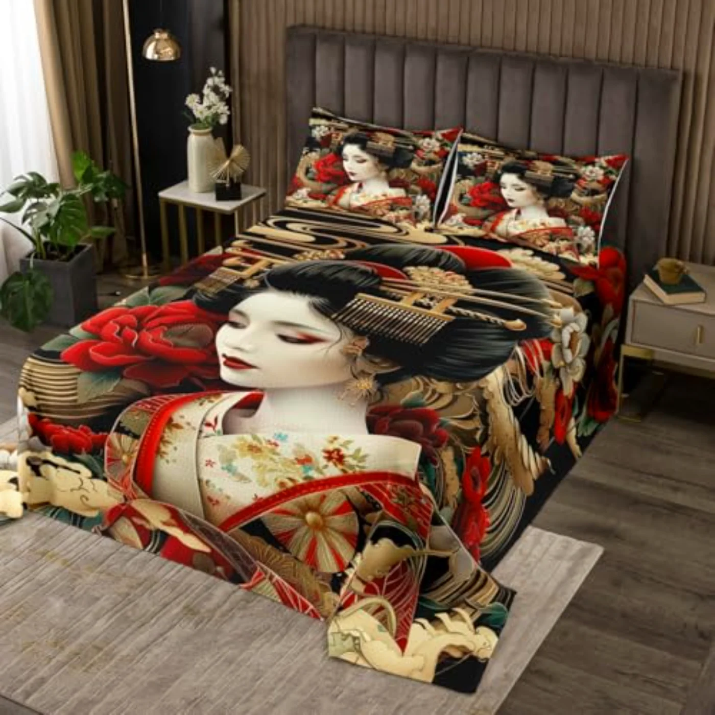 Japanese Geishas Kyoto Japan Bedspread Quilt, Queen