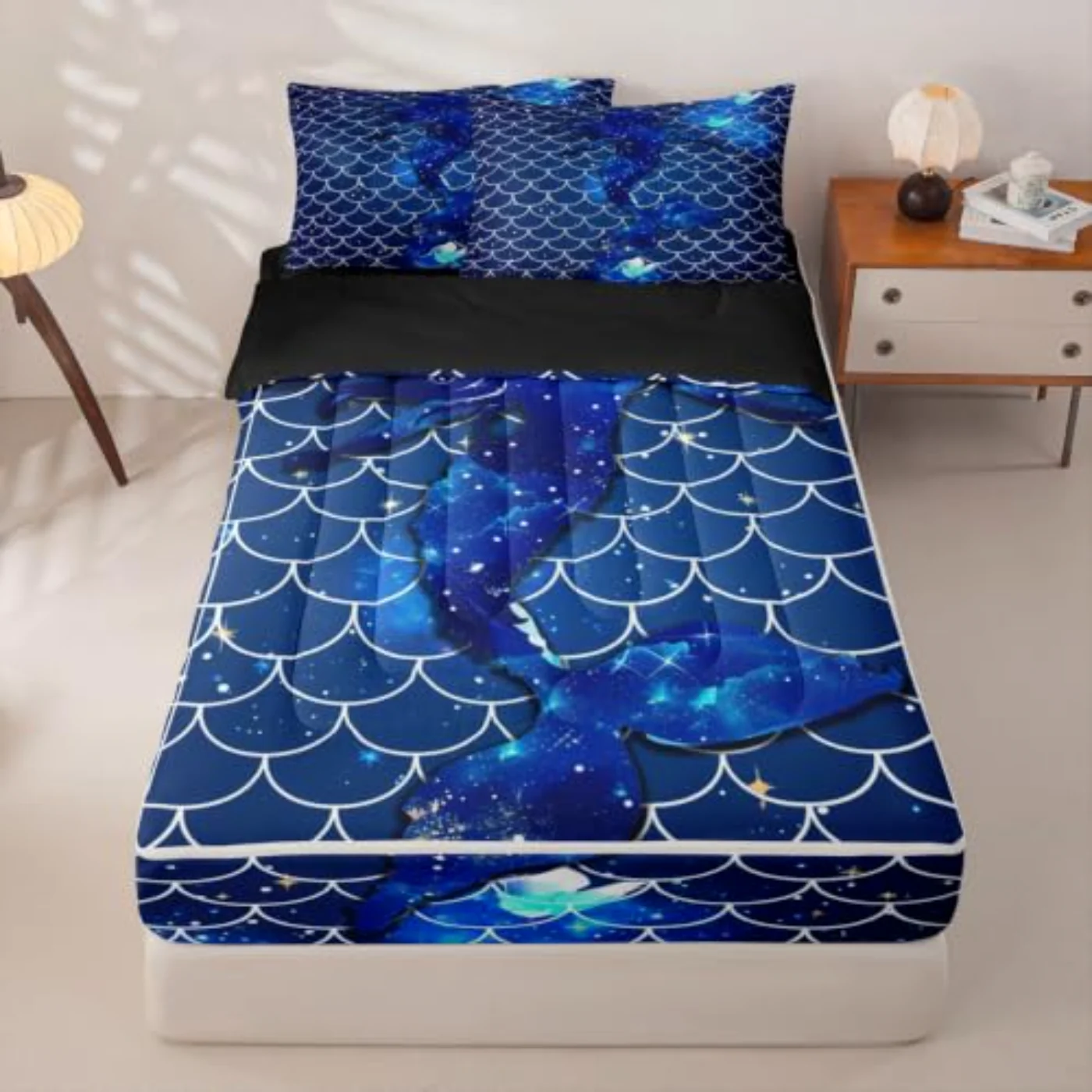Mermaid Zipper Fish Scales Zip Comforter Set, Full