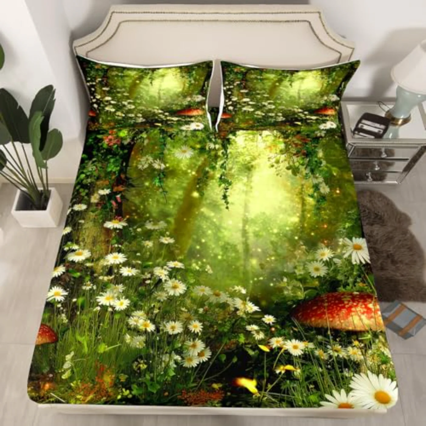 Magic Fitted Mushroom Fitted Daisy Sheet Set, Twin